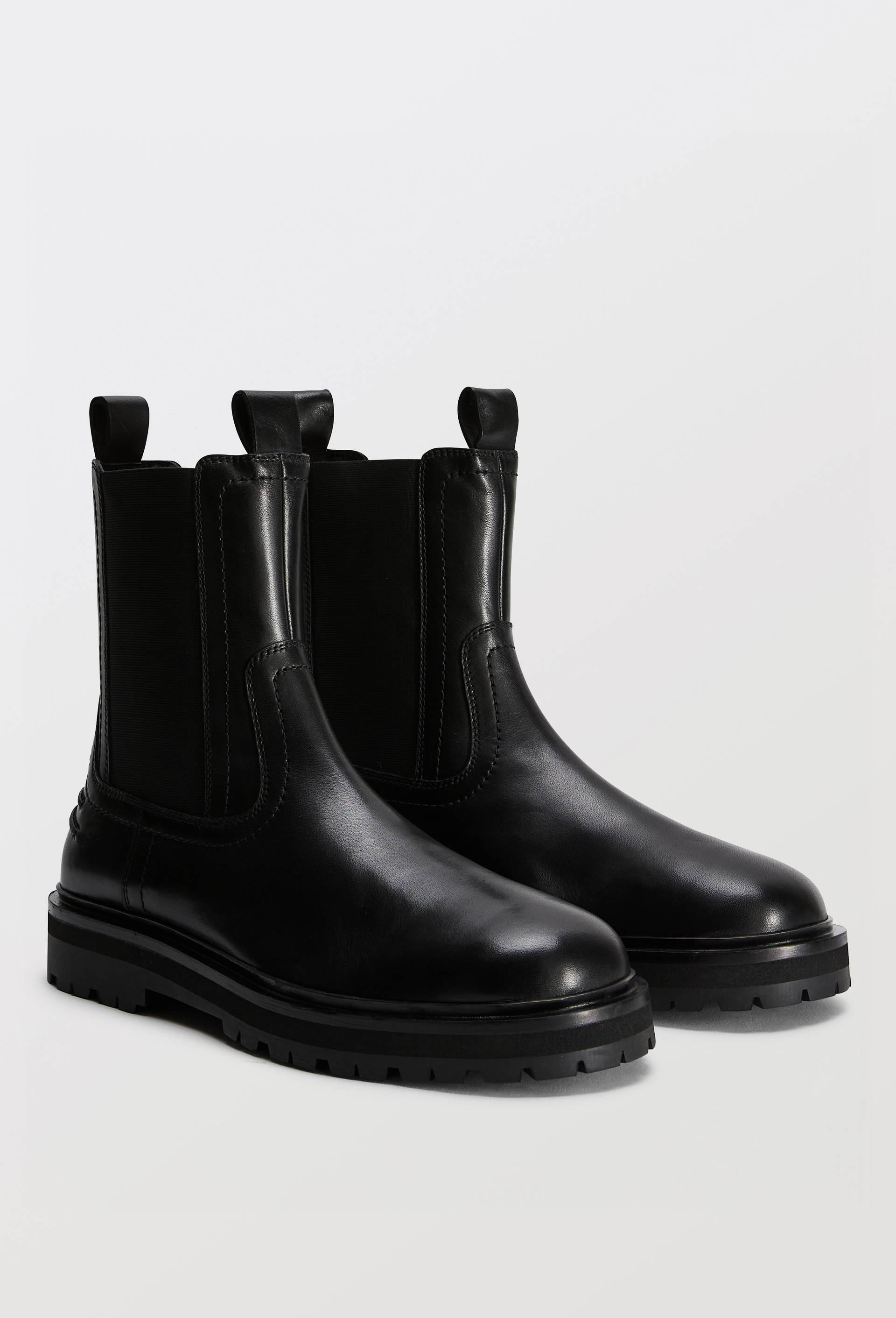 Bottines semelles crant&eacute;es en cuir, Noir, large image number 0.0