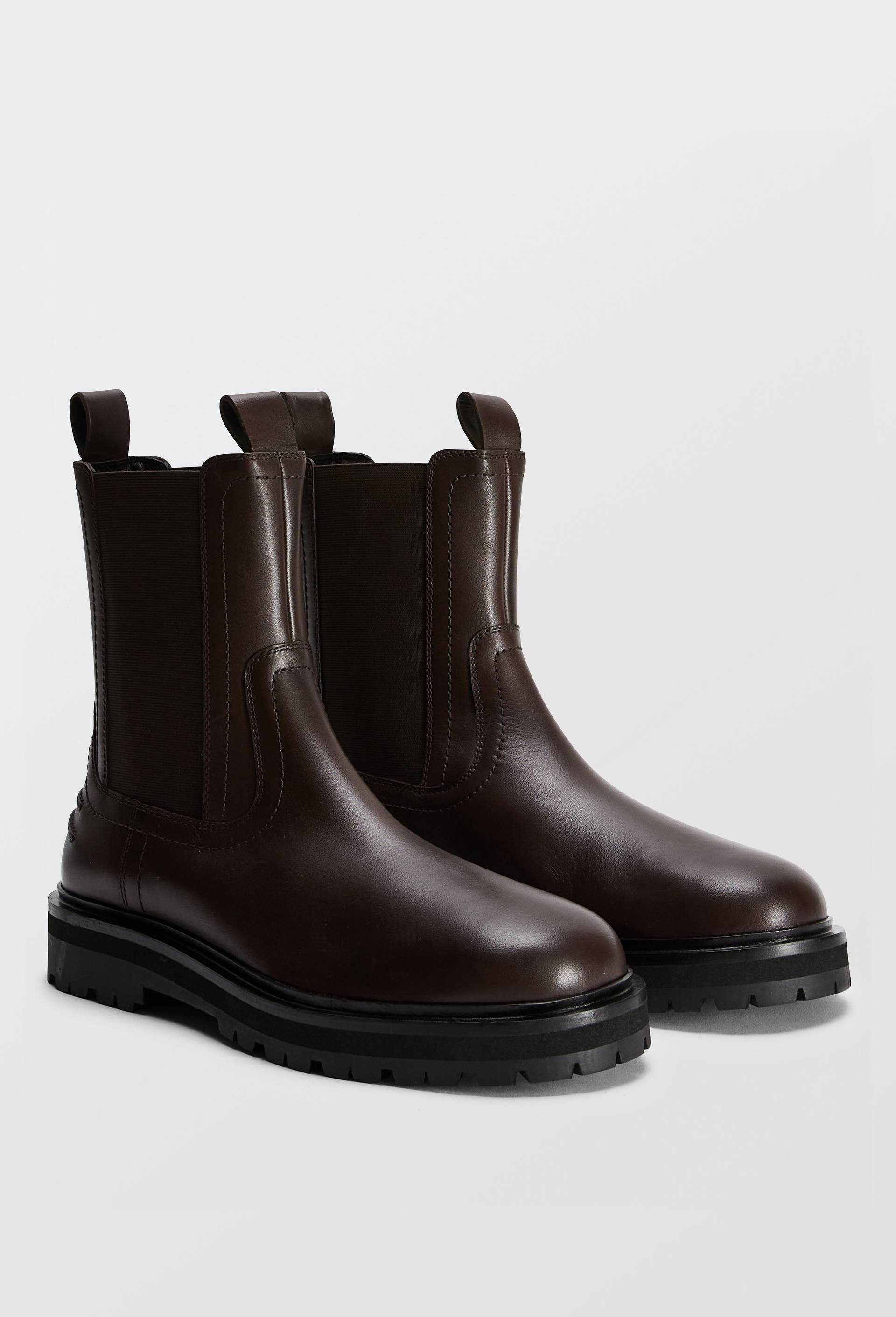 Bottines semelles crant&eacute;es en cuir, Brun, large image number 0.0
