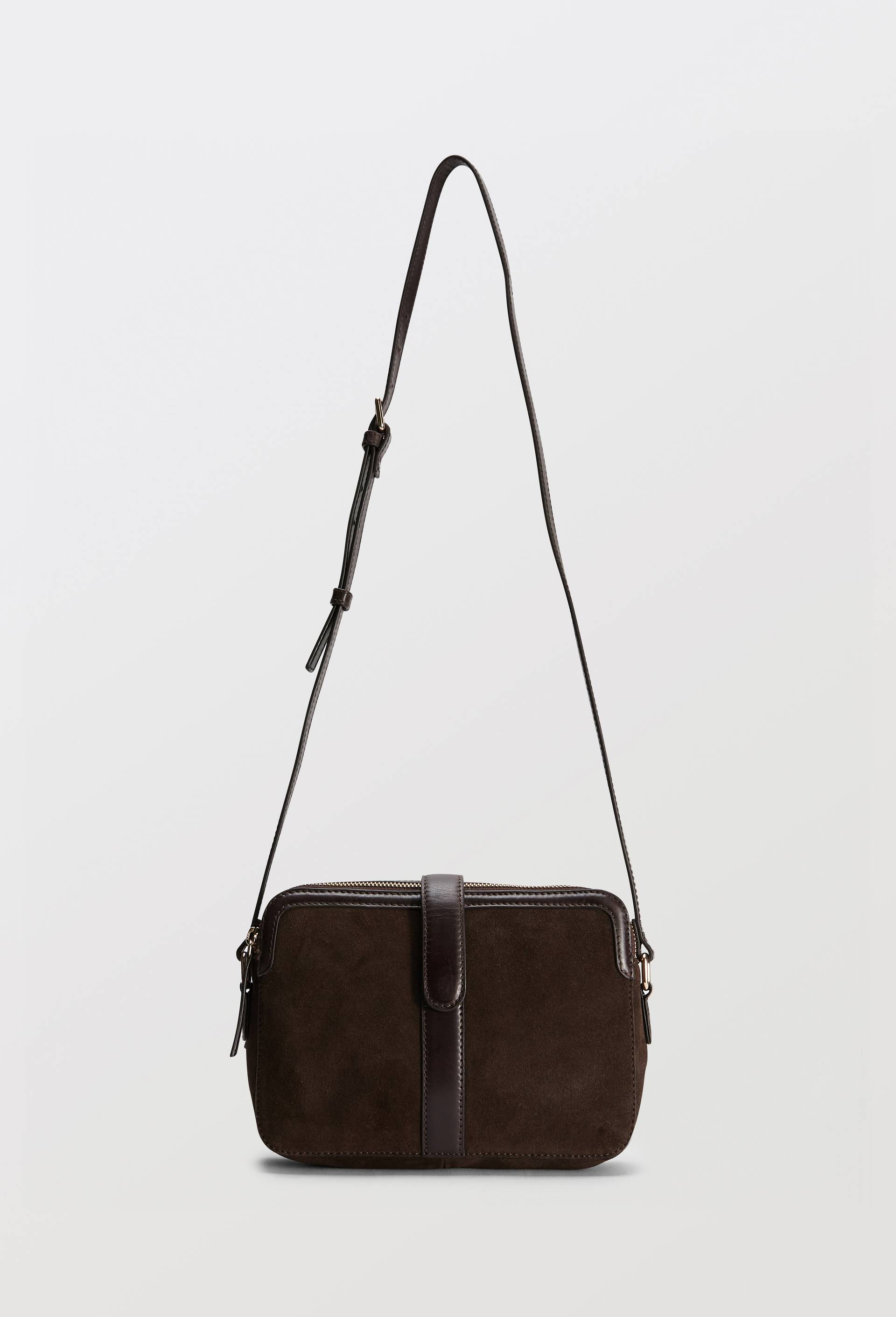 Sac port&eacute; travers double compartiment en cuir, Brun, large image number 0
