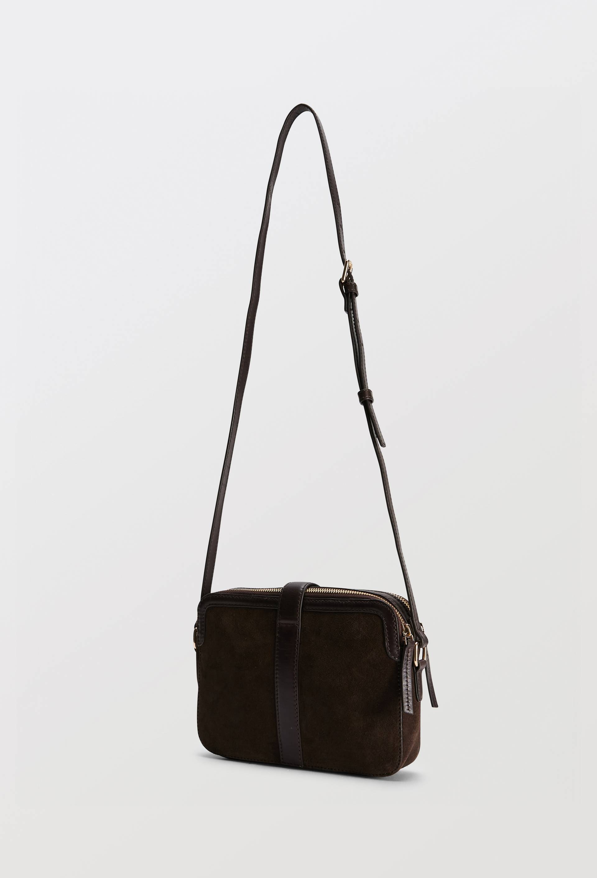 Sac port&eacute; travers double compartiment en cuir, Brun, large image number 1