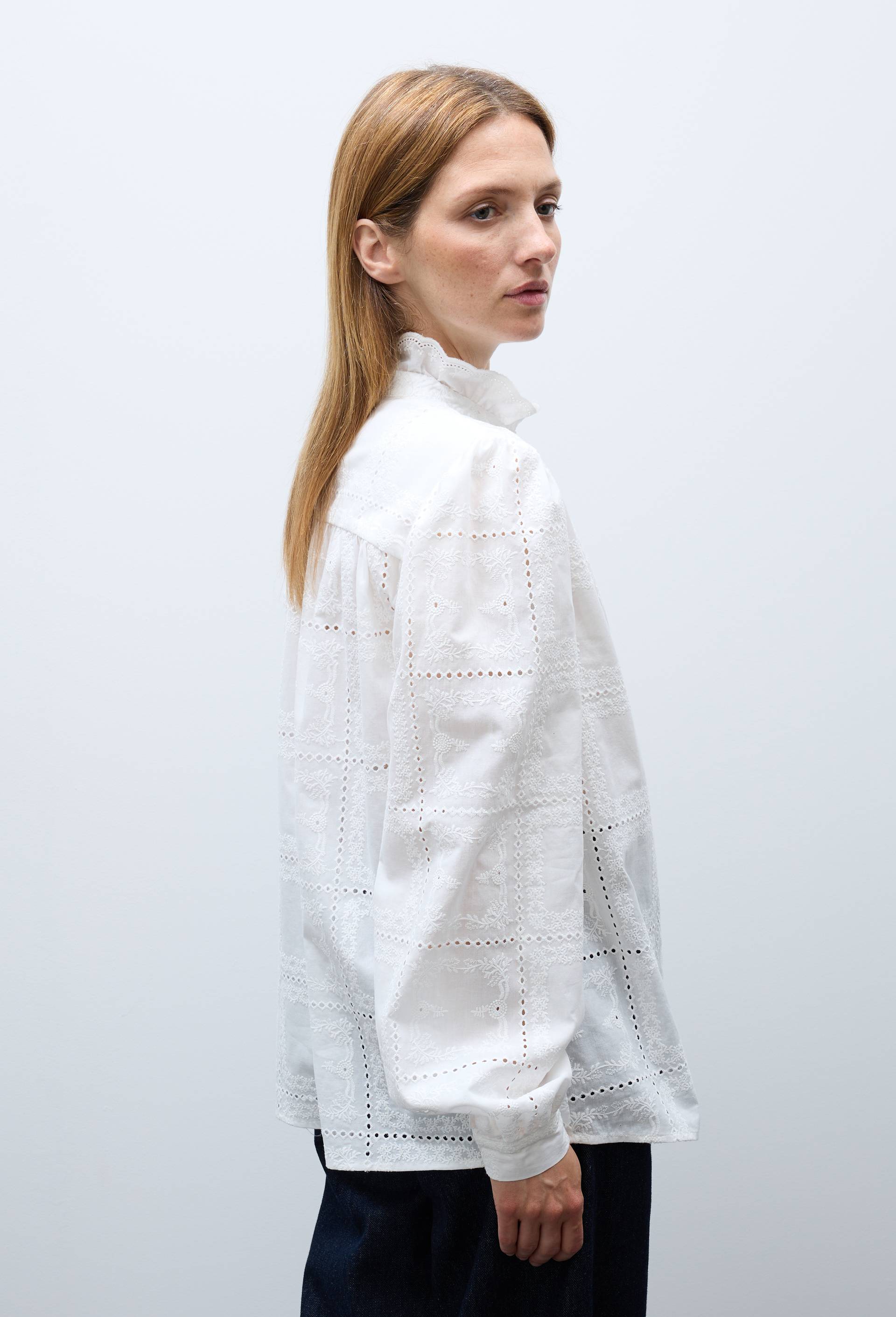 Blouse manches longues brod&eacute;e en coton, Blanc, large image number 1
