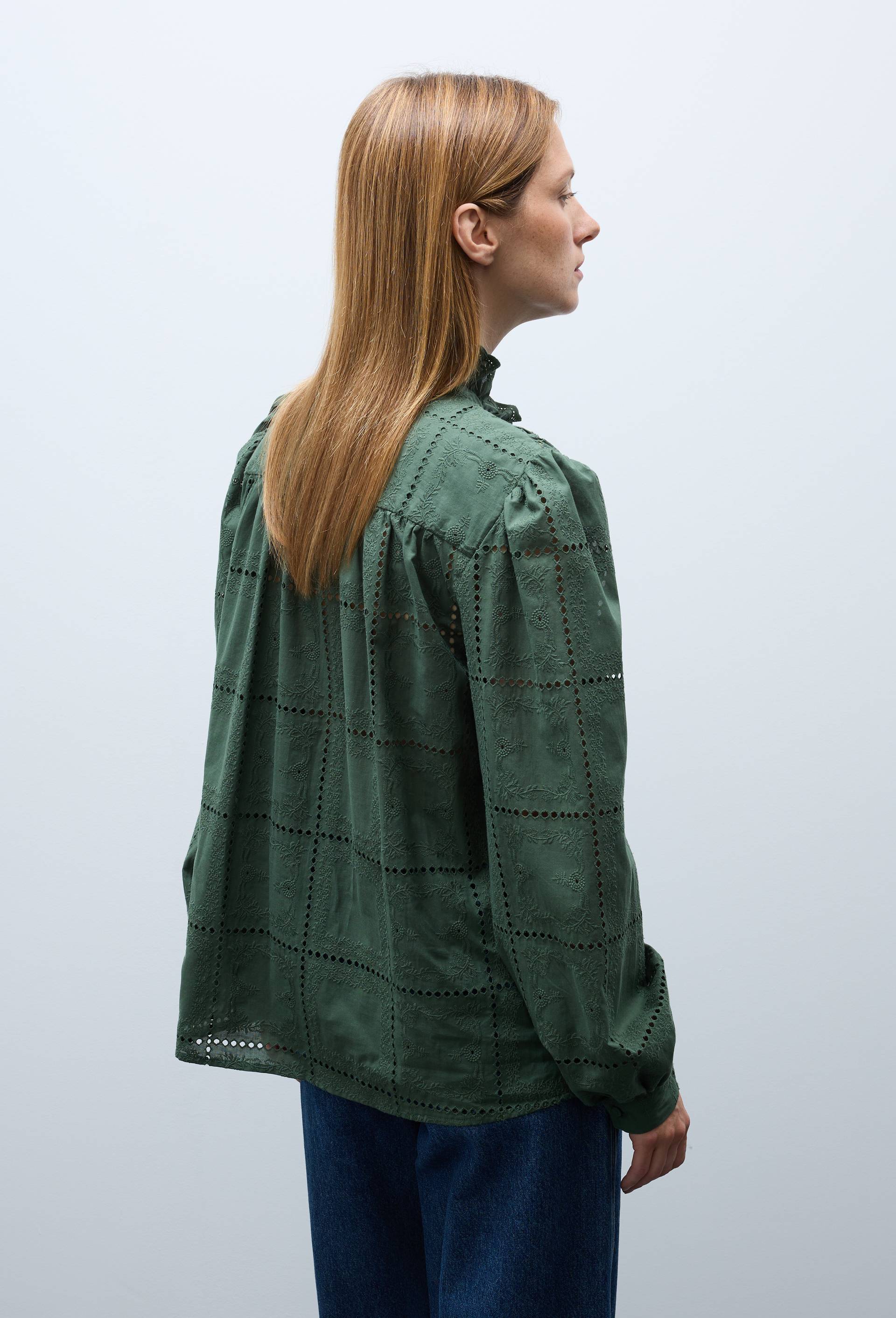Blouse manches longues brod&eacute;e en coton, Vert fonc&eacute;, large image number 2