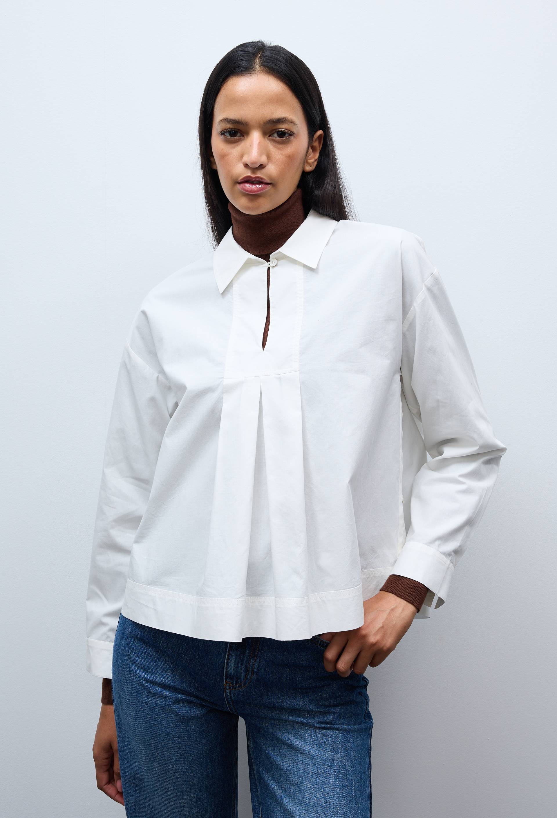 Blouse manches longues unie en coton BIO GOTS, Blanc, swatch image