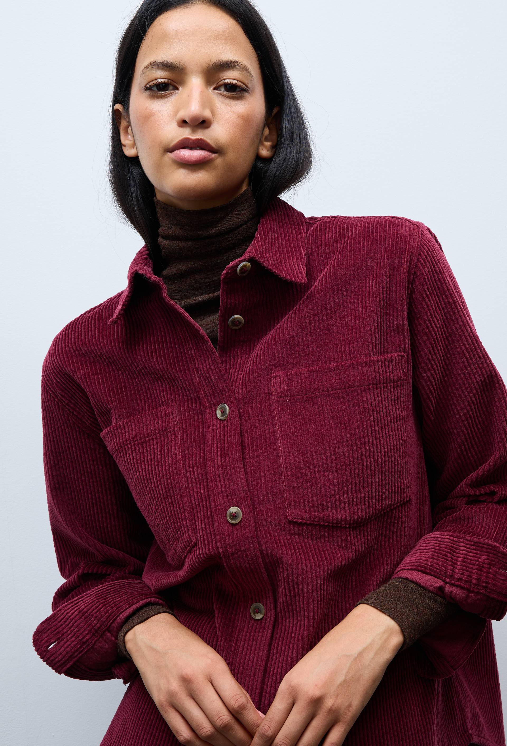 Chemise manches longues en velours en coton BIO GOTS, Rouge fonc&eacute;, swatch image