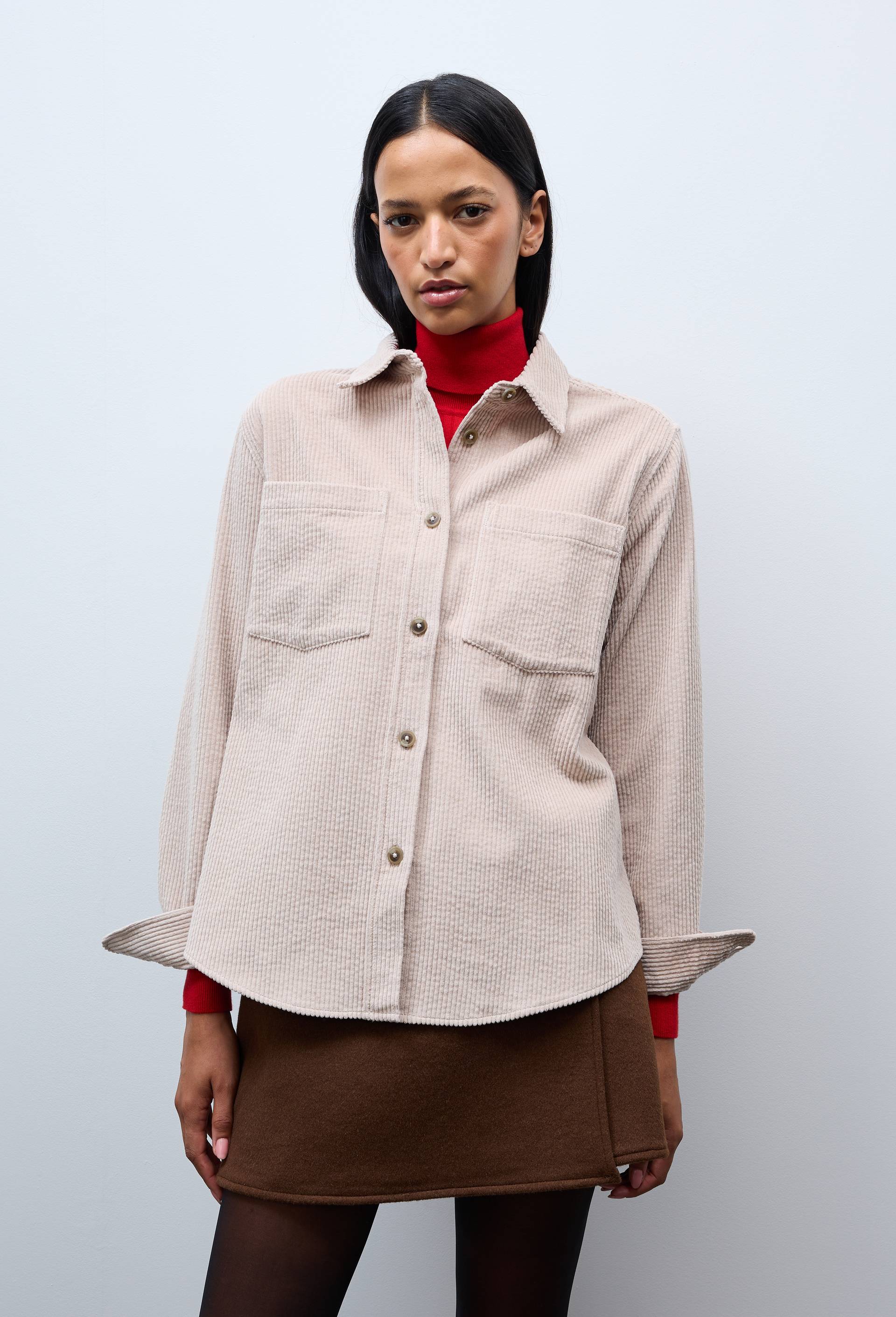 Chemise manches longues en velours en coton BIO GOTS, Beige clair, large image number 0