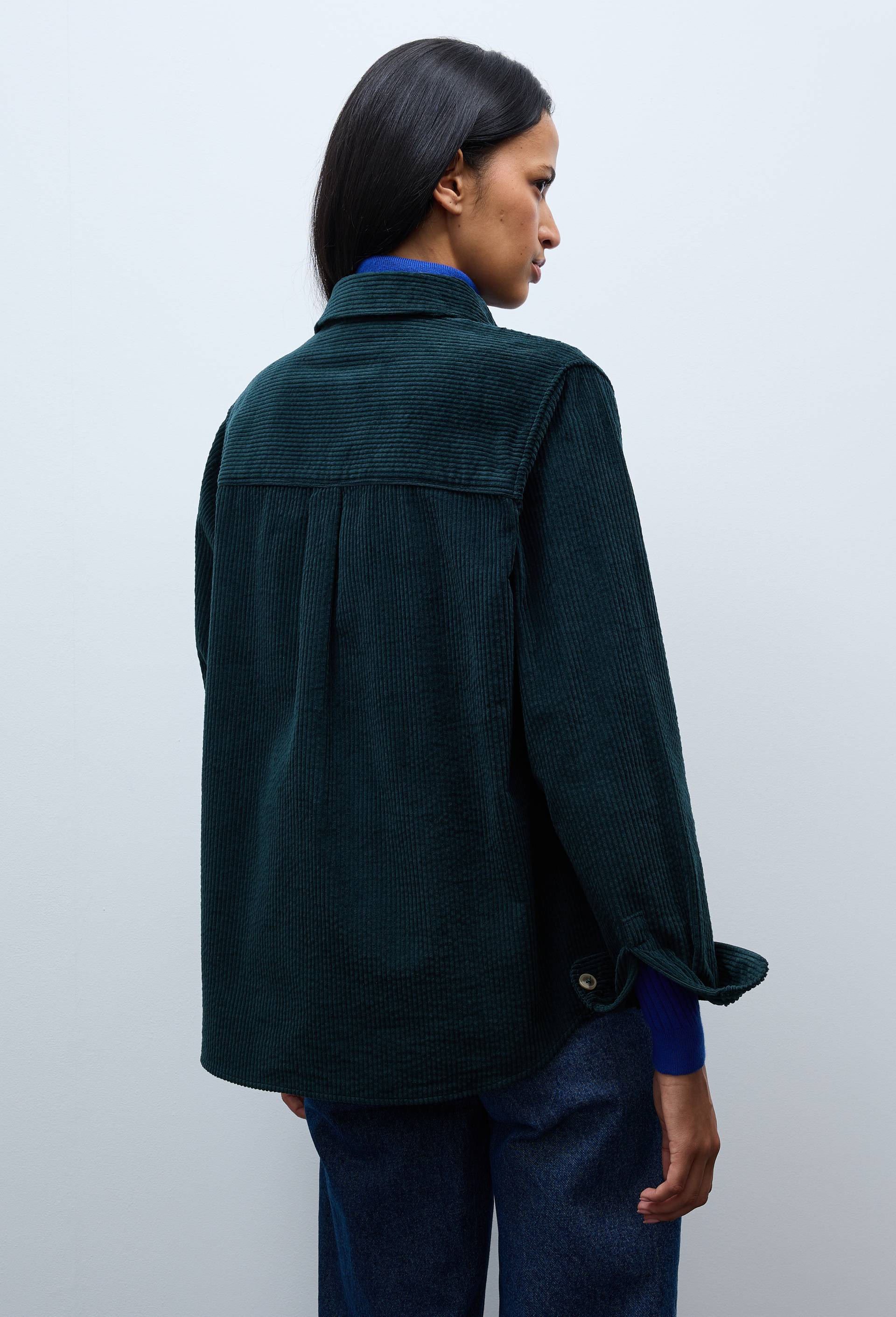 Chemise manches longues en velours en coton BIO GOTS, Vert fonc&eacute;, large image number 1
