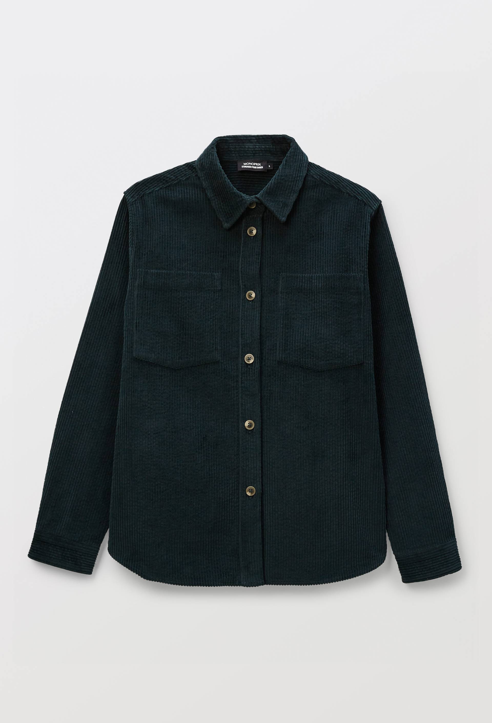 Chemise manches longues en velours en coton BIO GOTS, Vert fonc&eacute;, large image number 2.0