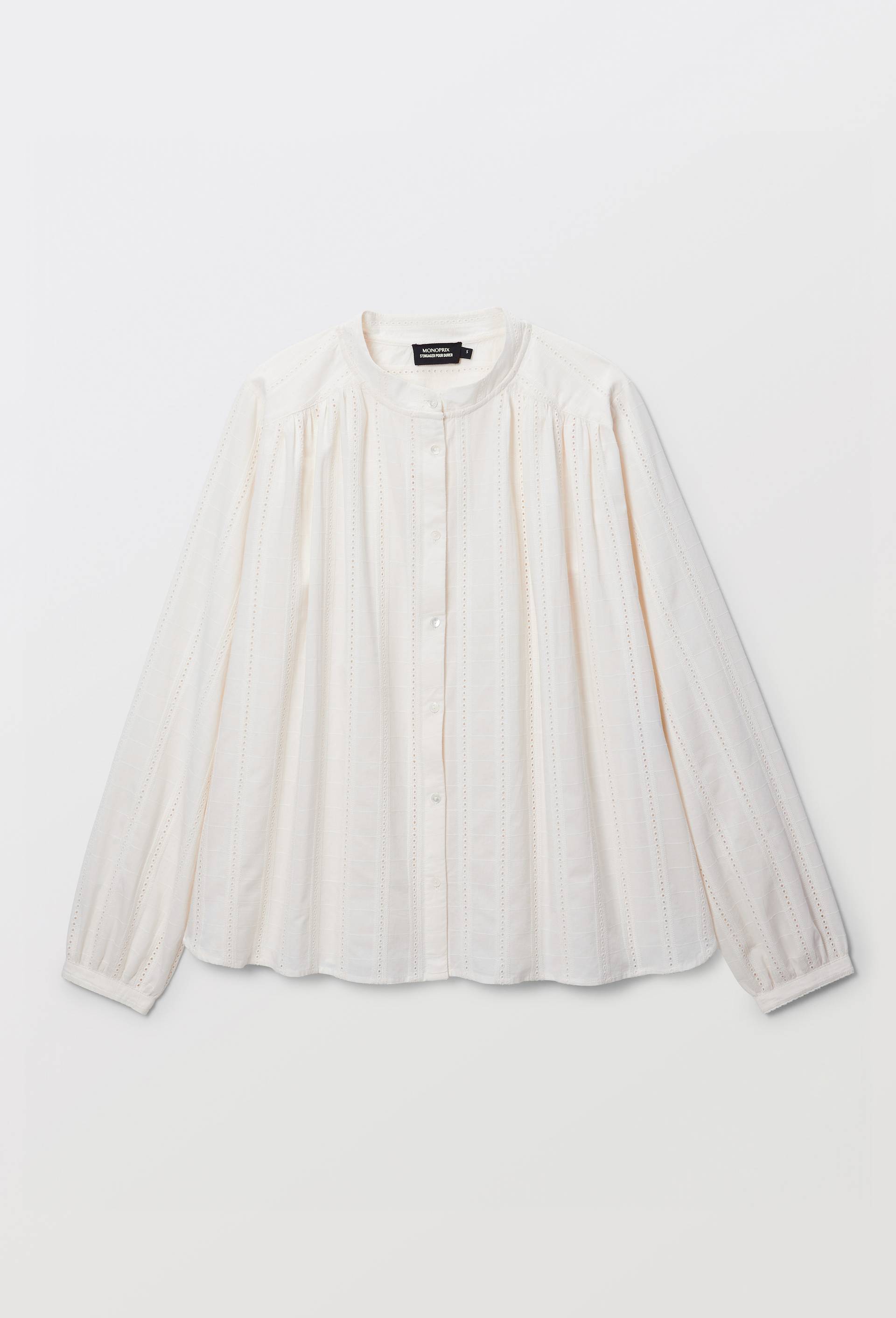 Blouse manches longues en dentelle en coton, Ecru, large image number 3