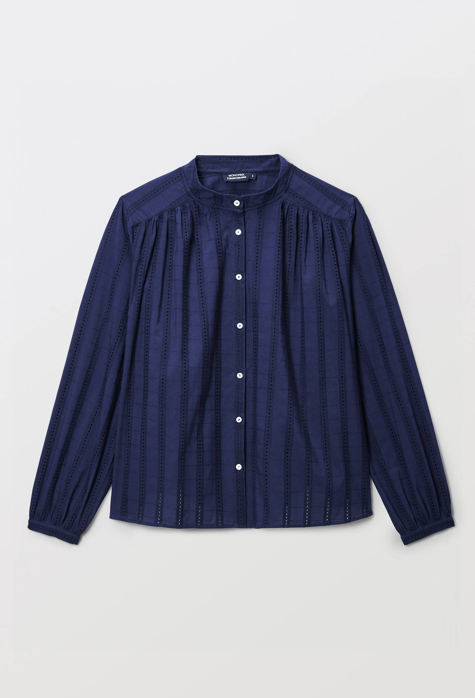 Blouse manches longues en dentelle en coton, Bleu fonc&eacute;, large image number 3