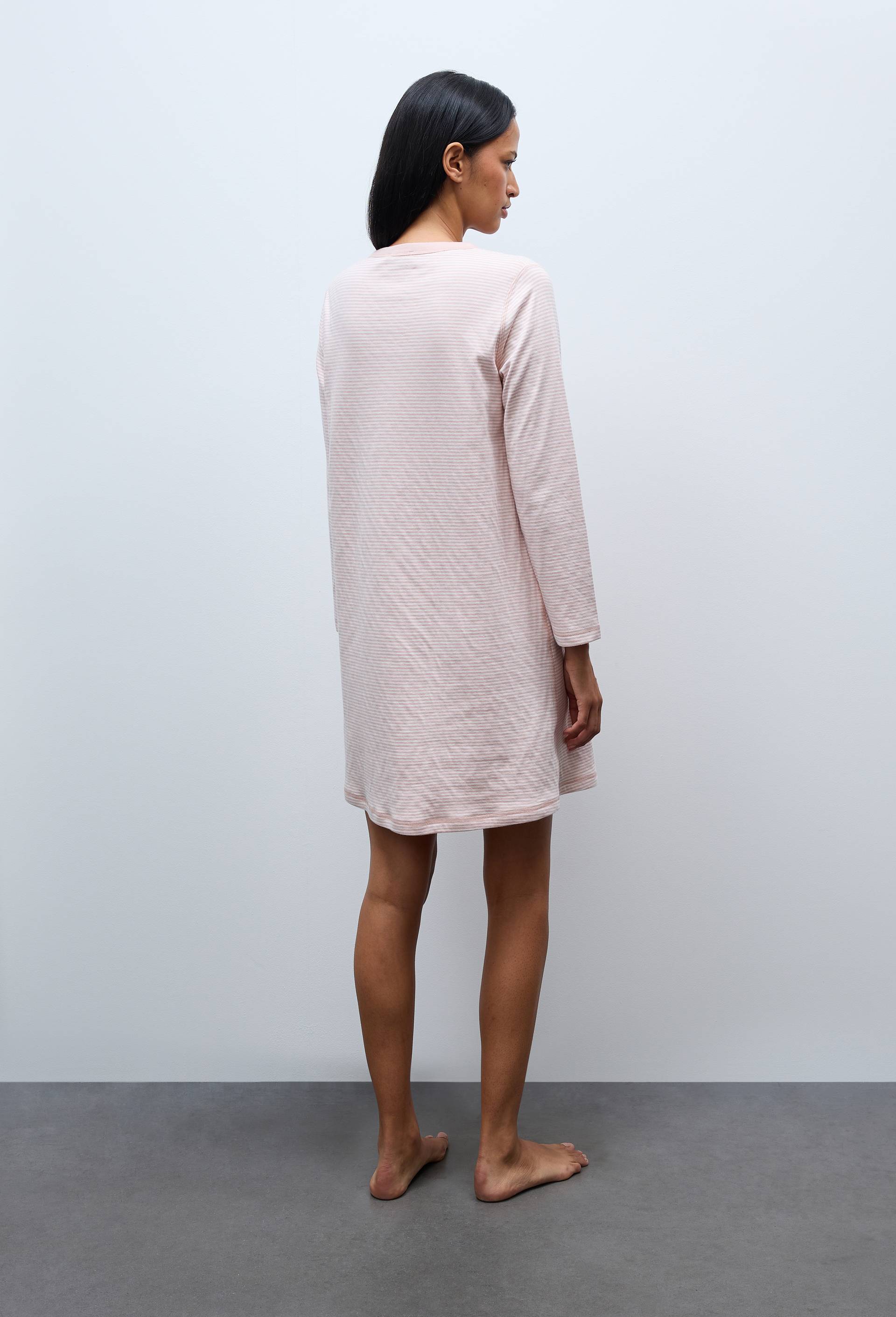 Chemise de nuit &agrave; pois et rayures en coton double face BIO, Rose, large image number 1