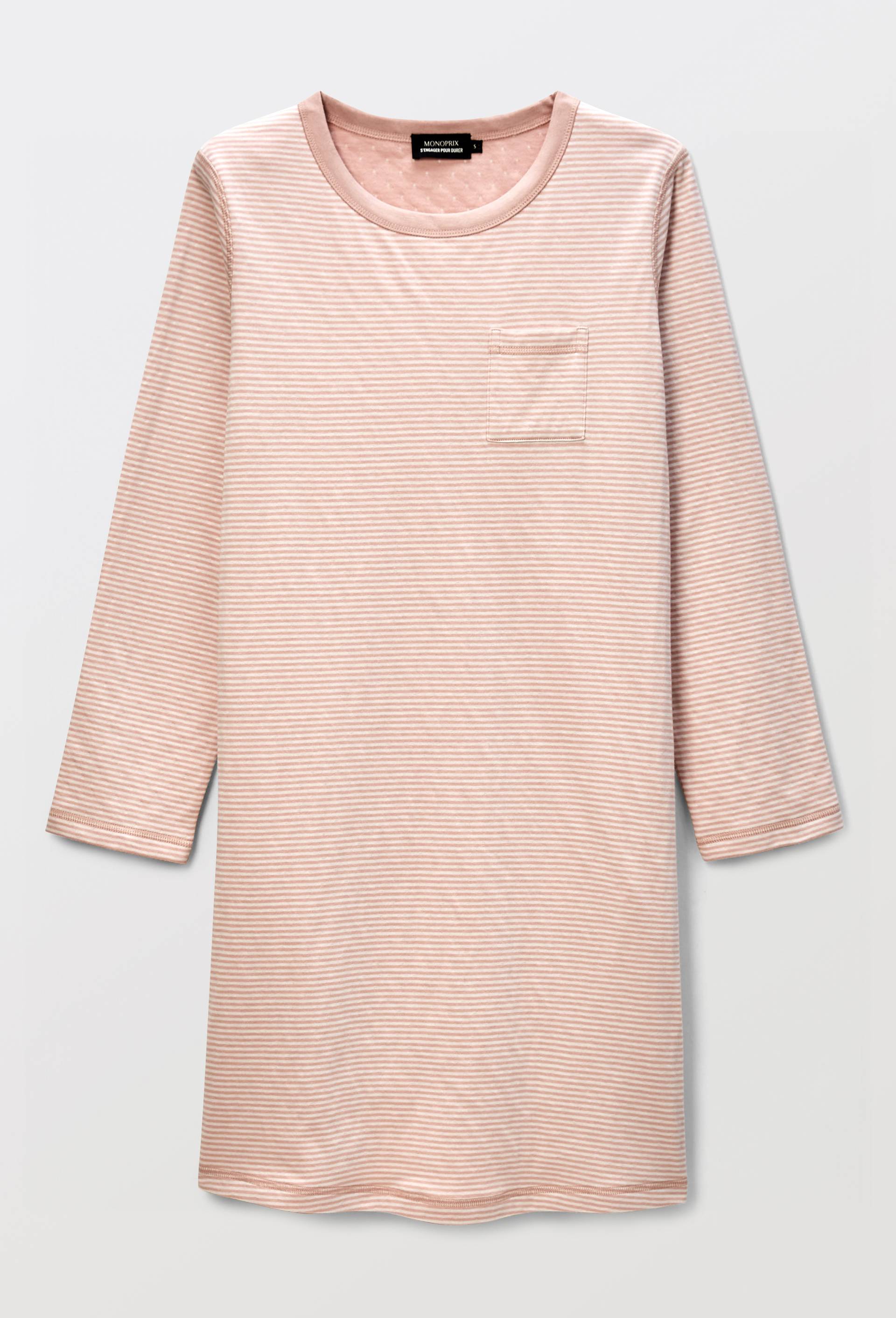 Chemise de nuit &agrave; pois et rayures en coton double face BIO, Rose, large image number 2.0