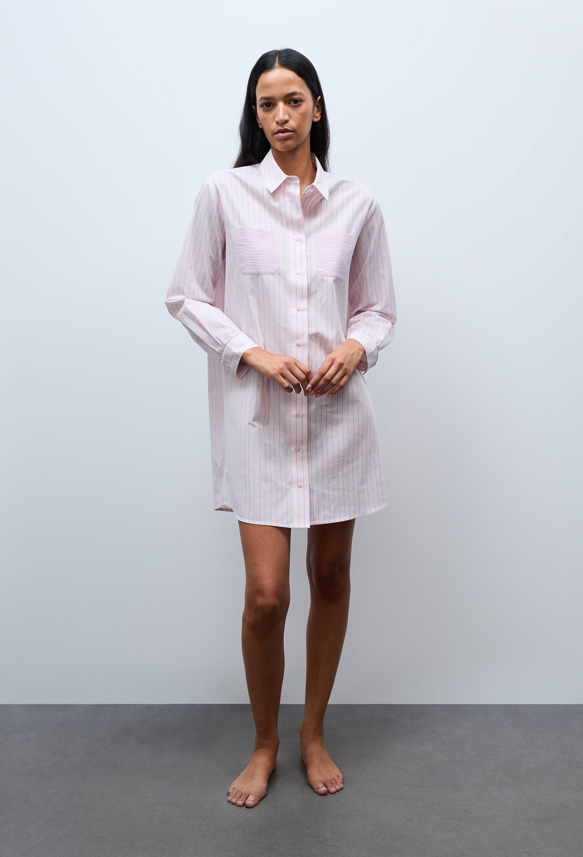 Chemise de nuit &agrave; rayures patchwork en coton bio GOTS, Rose, large image number 0