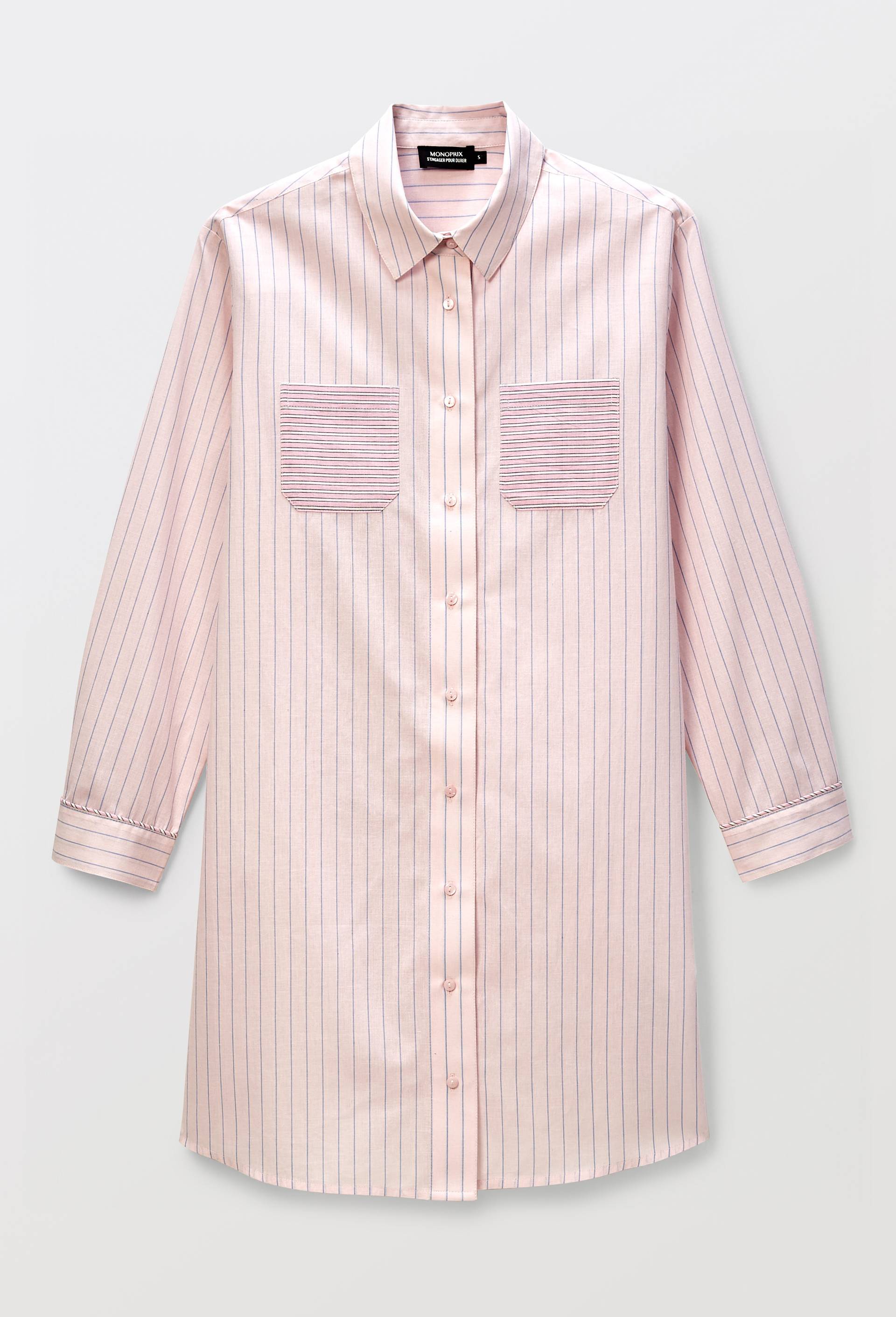 Chemise de nuit &agrave; rayures patchwork en coton bio GOTS, Rose, large image number 2.0