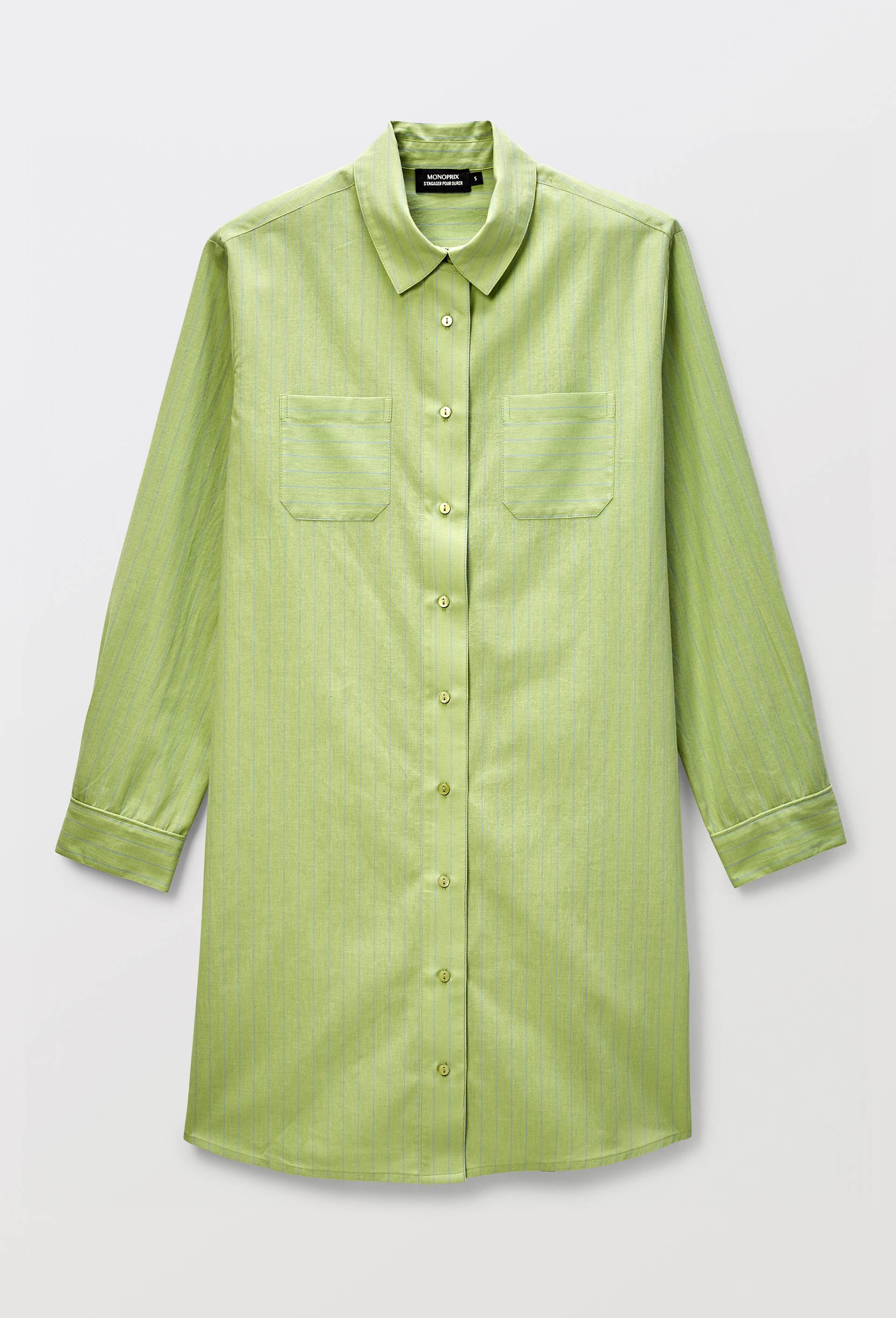 Chemise de nuit &agrave; rayures patchwork en coton bio GOTS, Vert, large image number 2.0