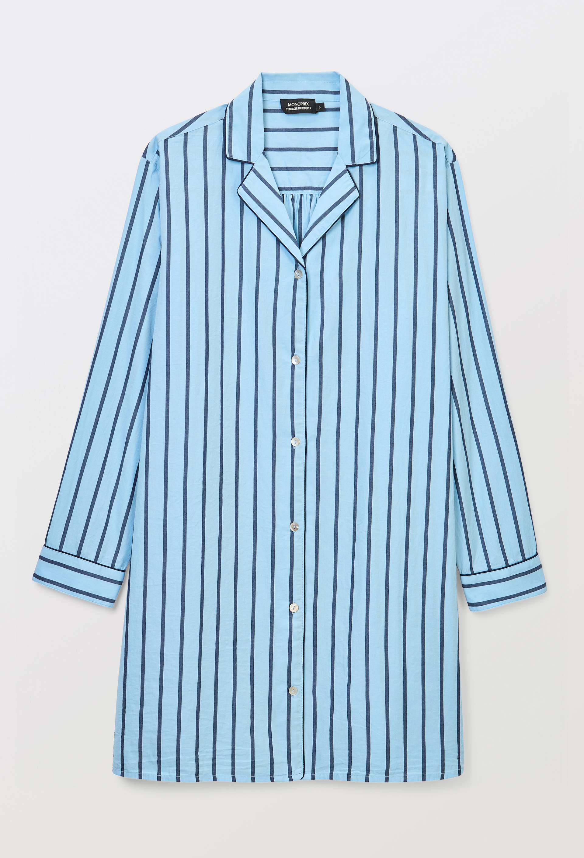 Chemise de nuit ray&eacute;e en coton bio GOTS, Bleu, large image number 2.0