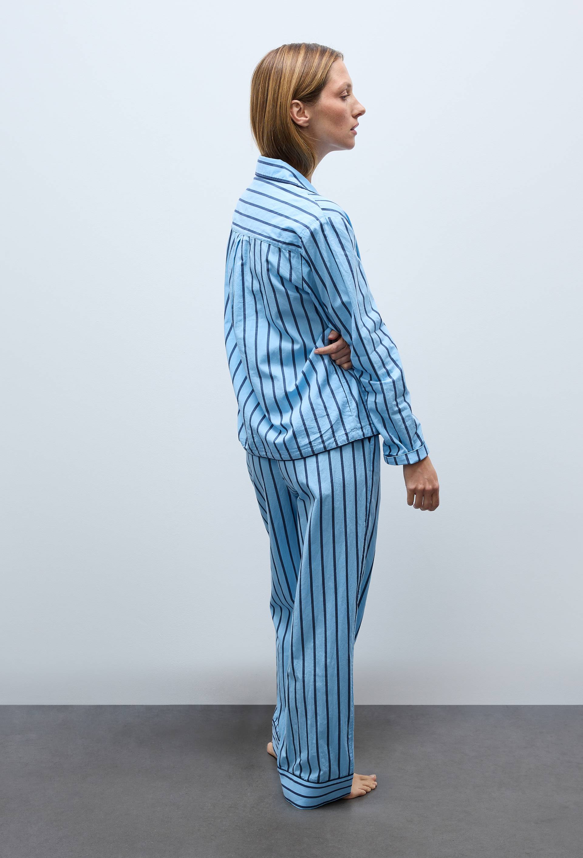 Pantalon ray&eacute; en coton bio GOTS, Bleu, large image number 2