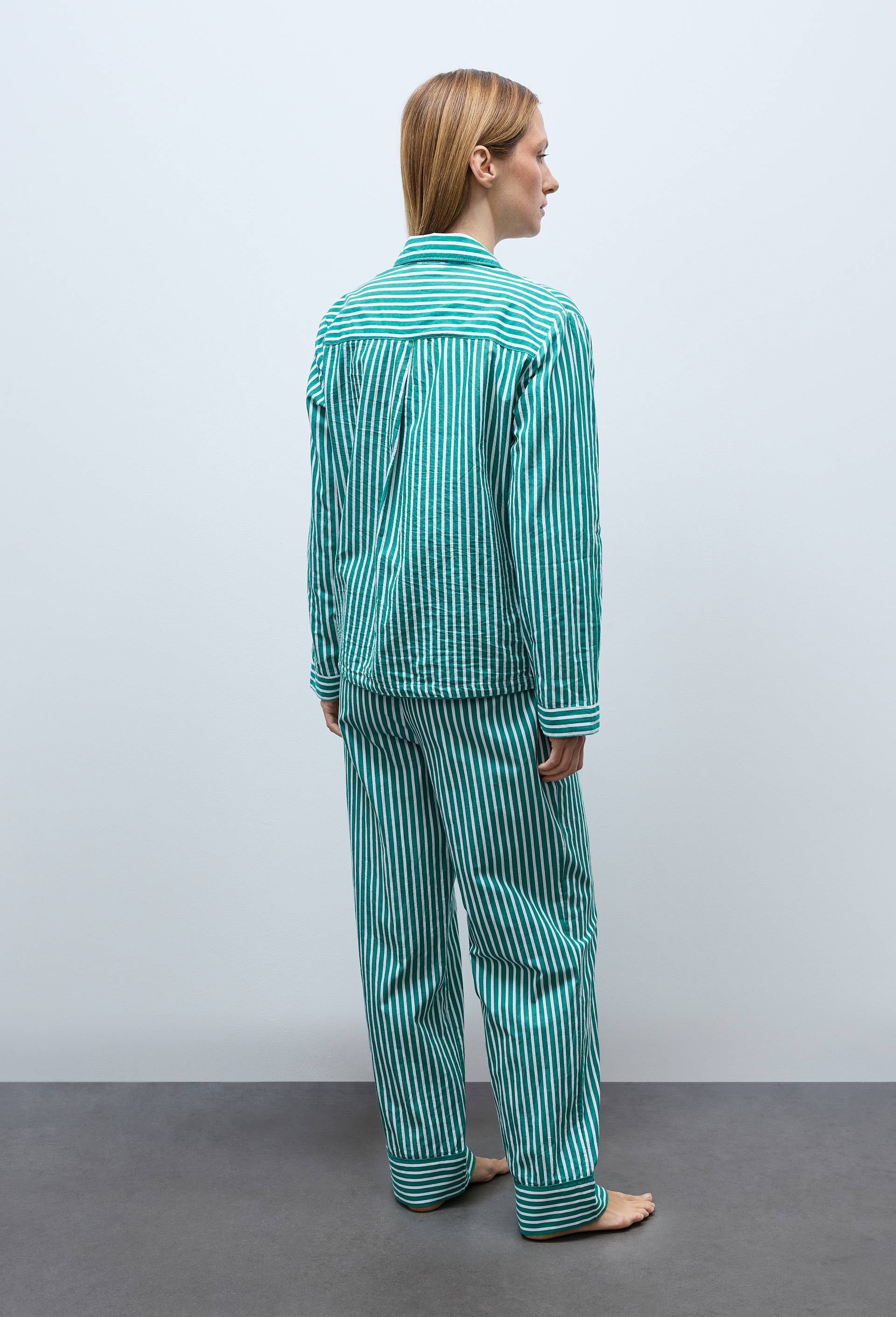 Pantalon ray&eacute; en coton bio GOTS, Vert, large image number 1.0