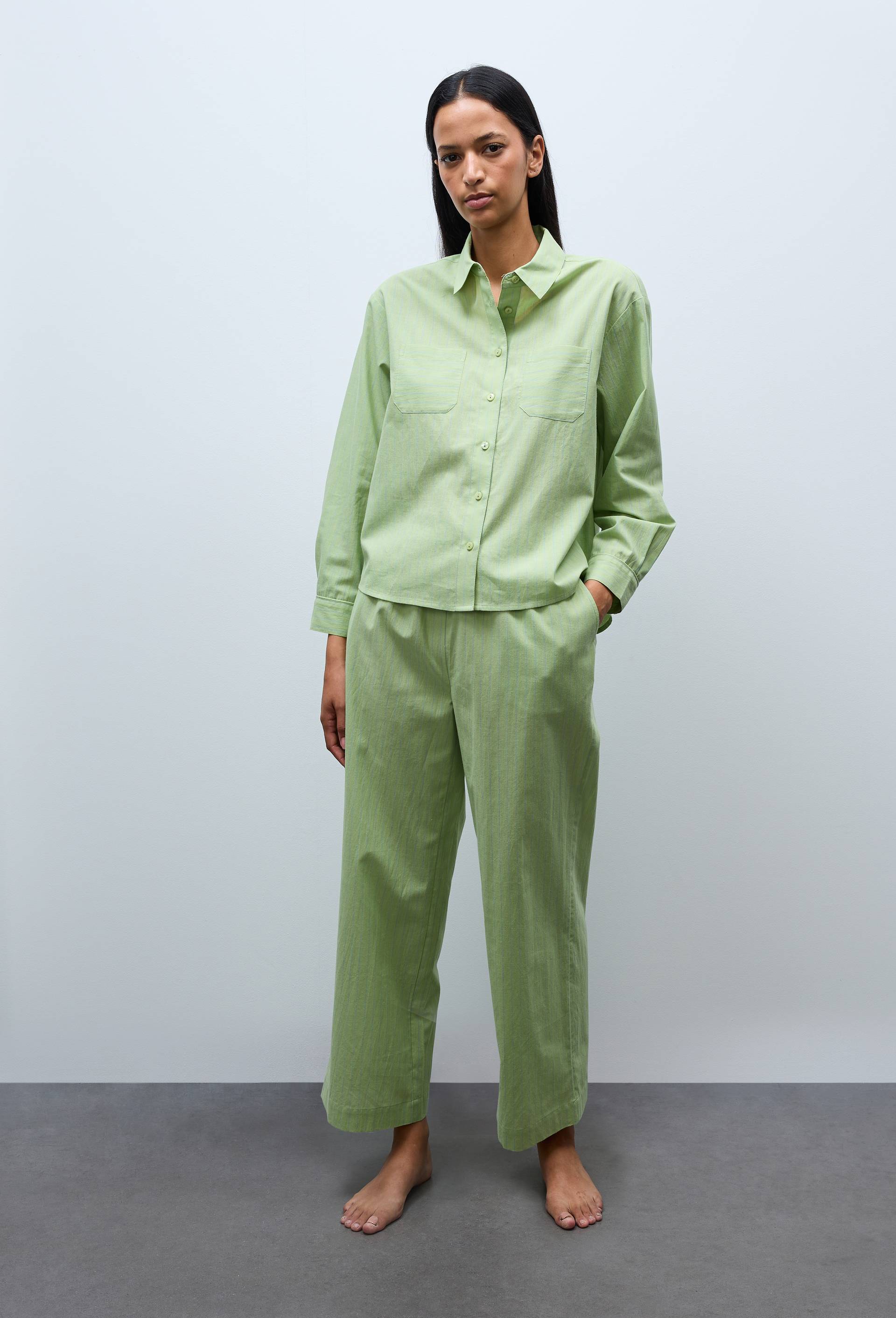 Pantalon &agrave; rayures patchwork en coton bio GOTS, Vert, large image number 0