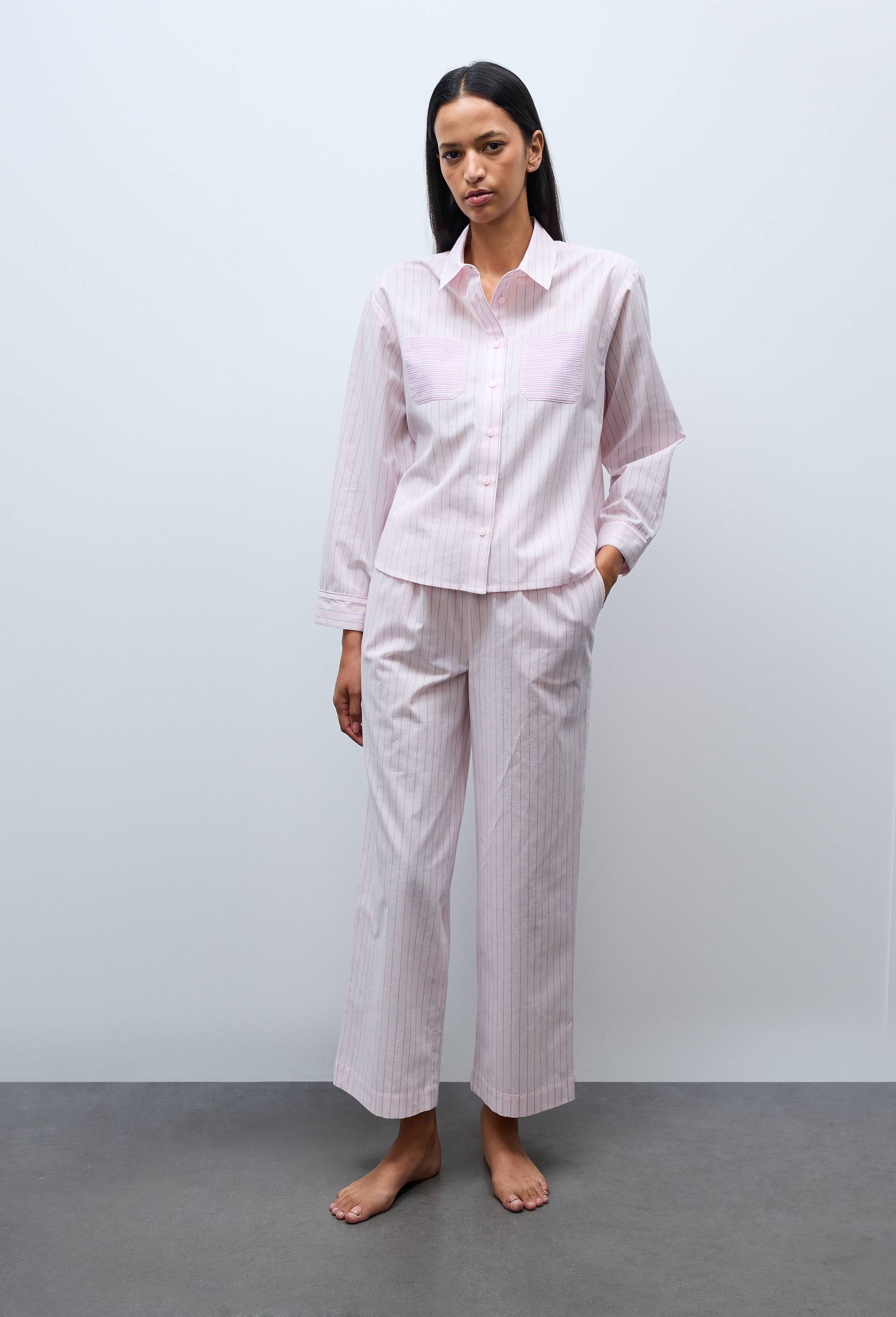 Pantalon &agrave; rayures patchwork en coton bio GOTS, Rose, large image number 0