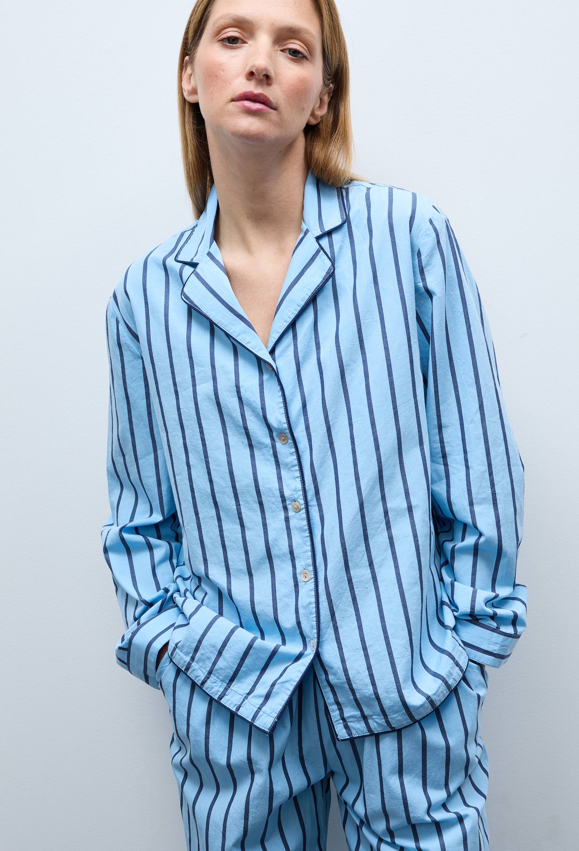 Chemise ray&eacute;e en coton bio GOTS, Bleu, large image number 0