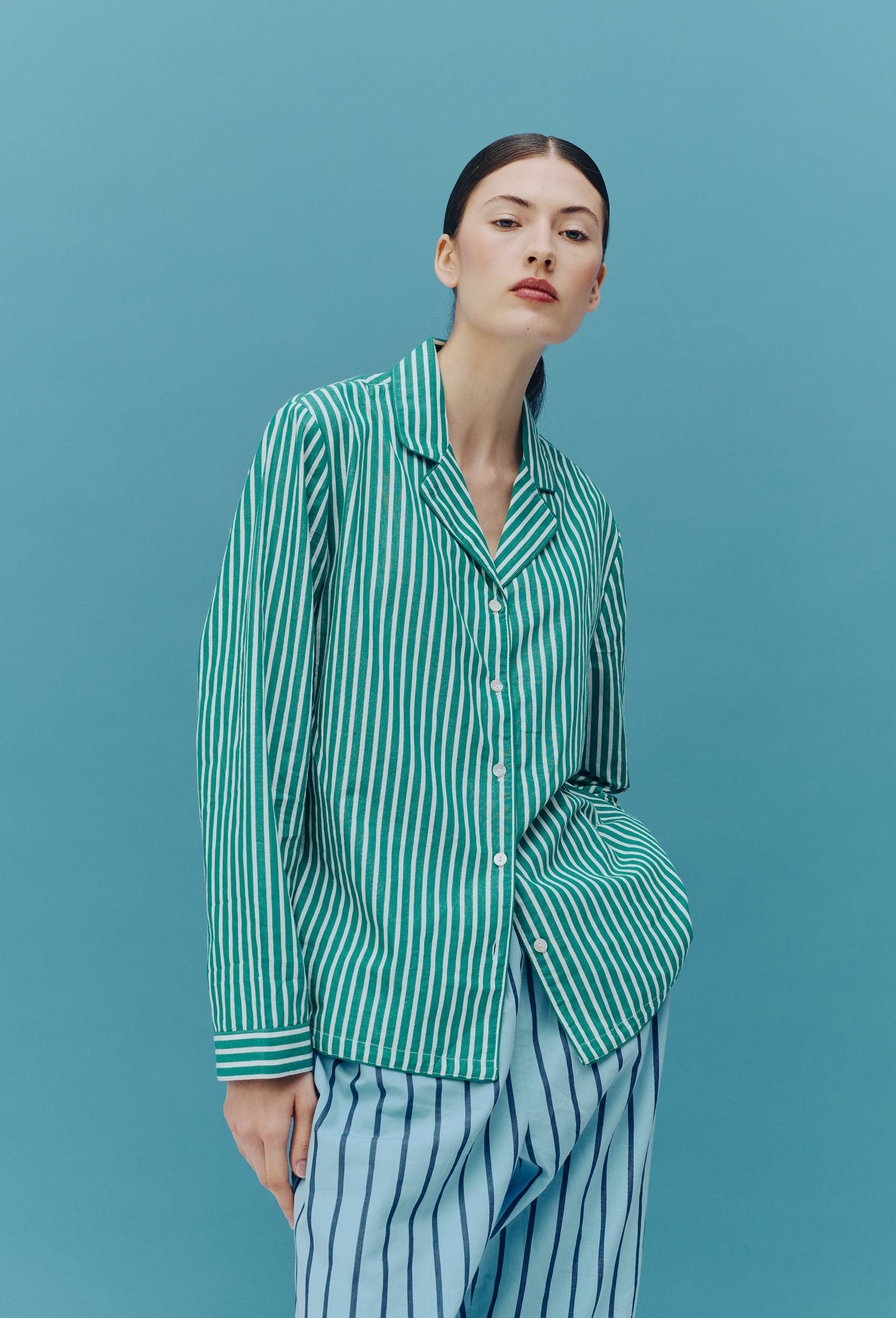 Chemise ray&eacute;e en coton bio GOTS, Vert, large image number 0.0