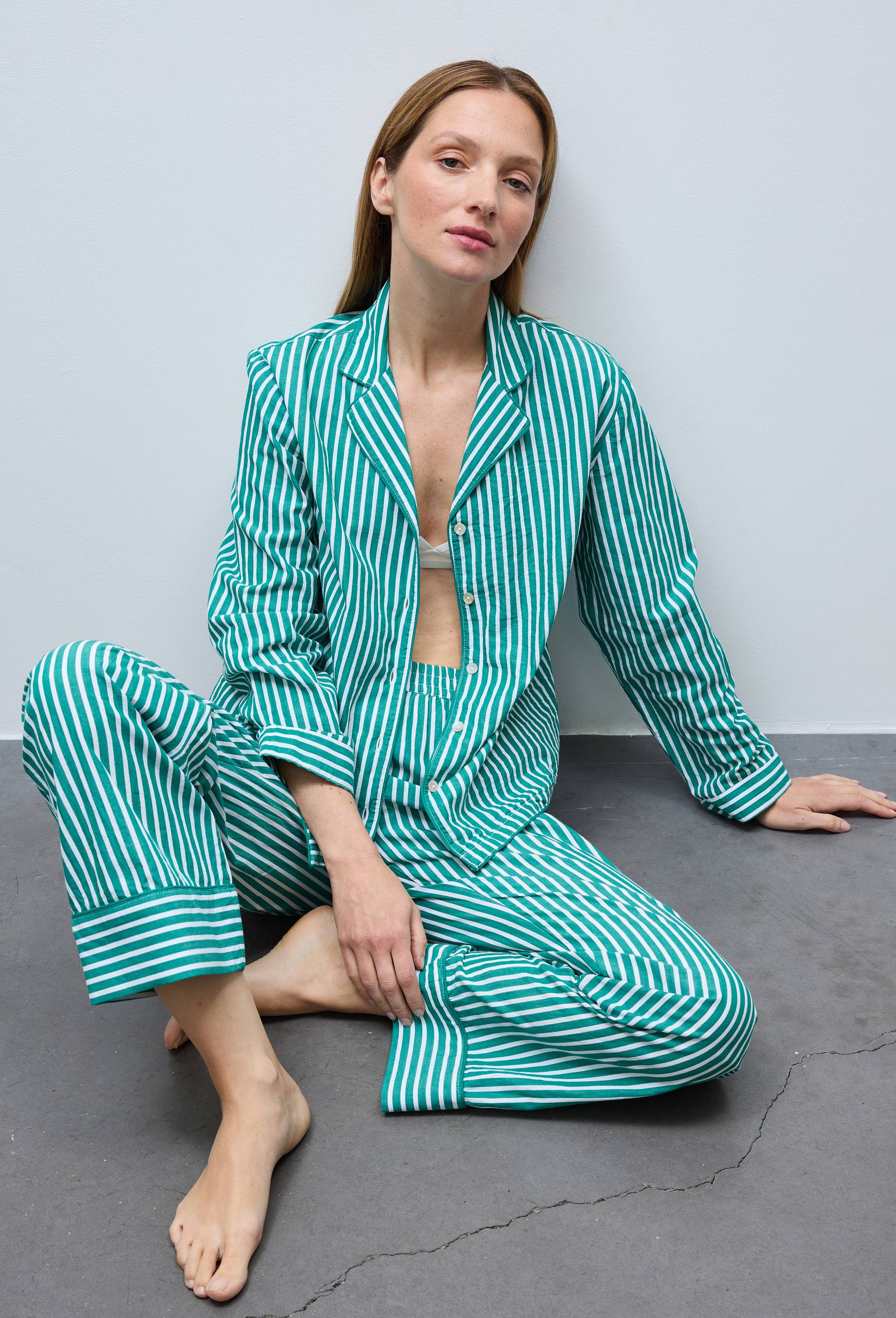 Chemise ray&eacute;e en coton bio GOTS, Vert, large image number 0