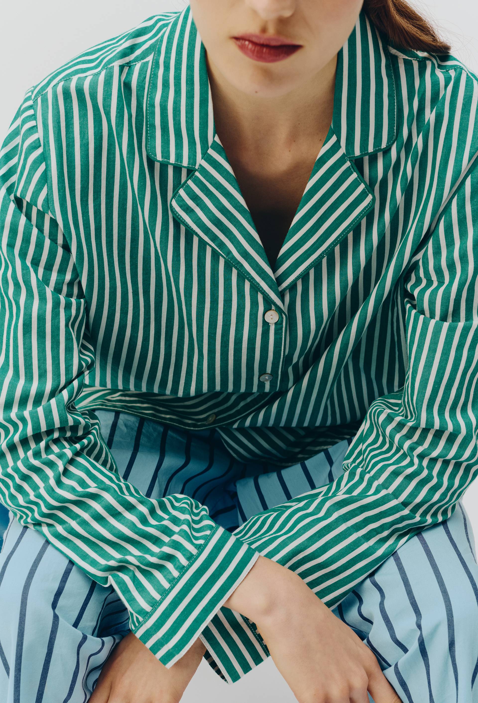 Chemise ray&eacute;e en coton bio GOTS, Vert, large image number 1.0