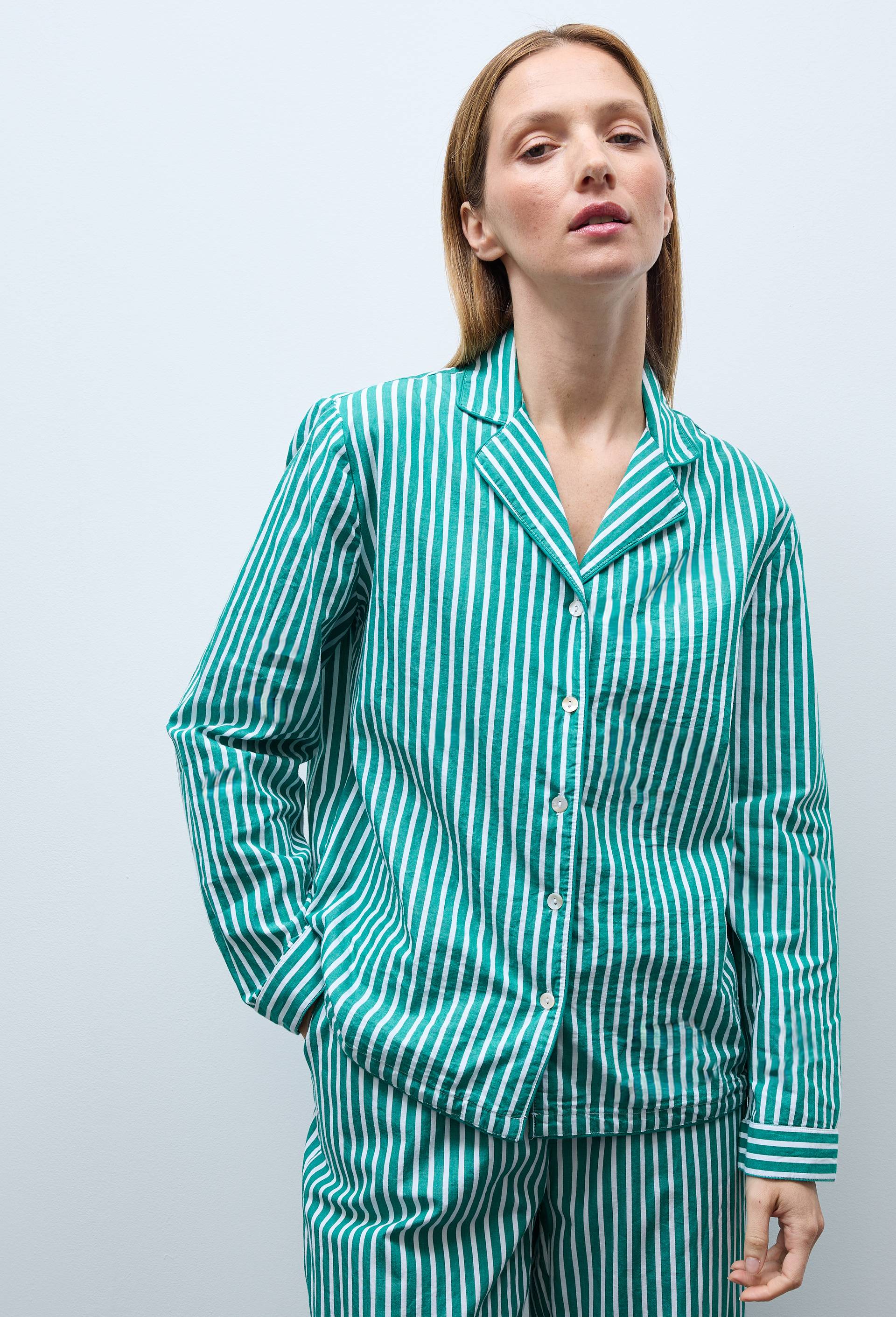 Chemise ray&eacute;e en coton bio GOTS, Vert, large image number 1