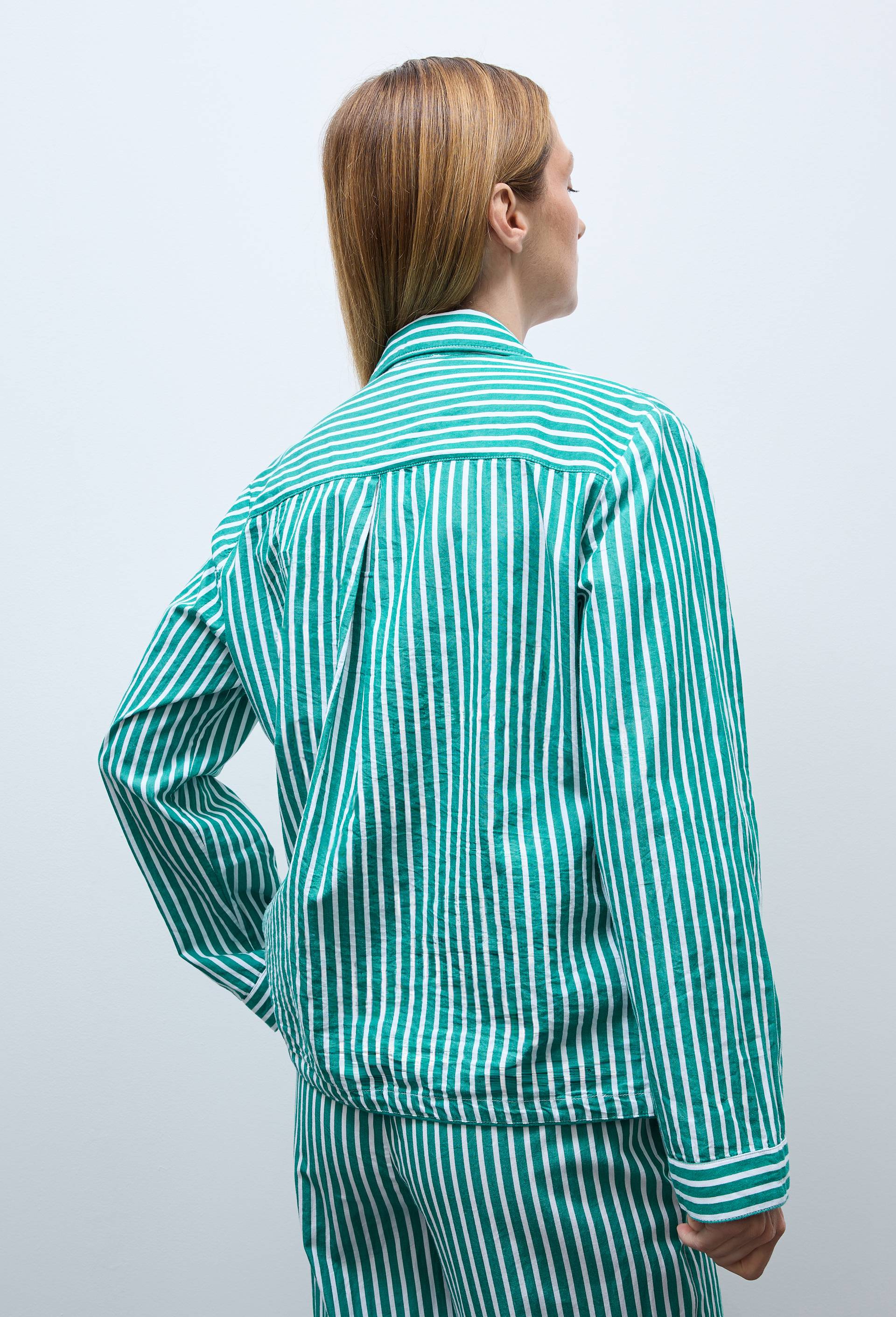 Chemise ray&eacute;e en coton bio GOTS, Vert, large image number 2
