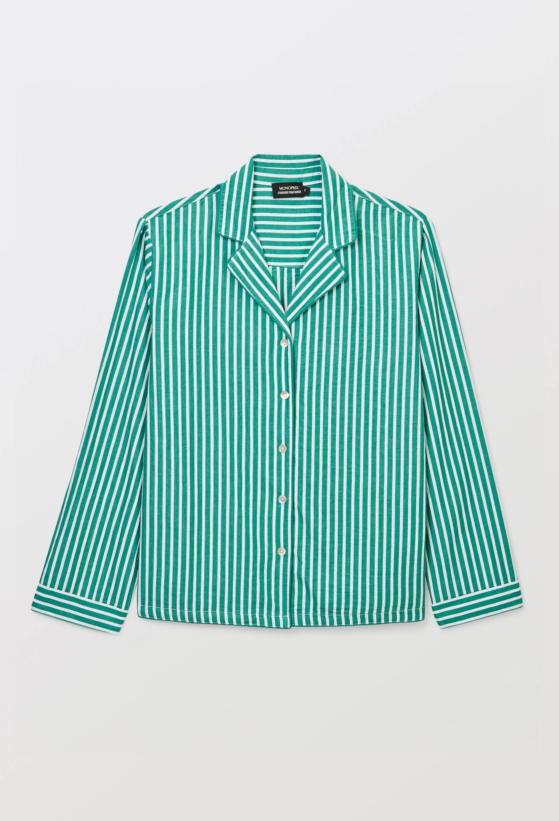 Chemise ray&eacute;e en coton bio GOTS, Vert, large image number 3
