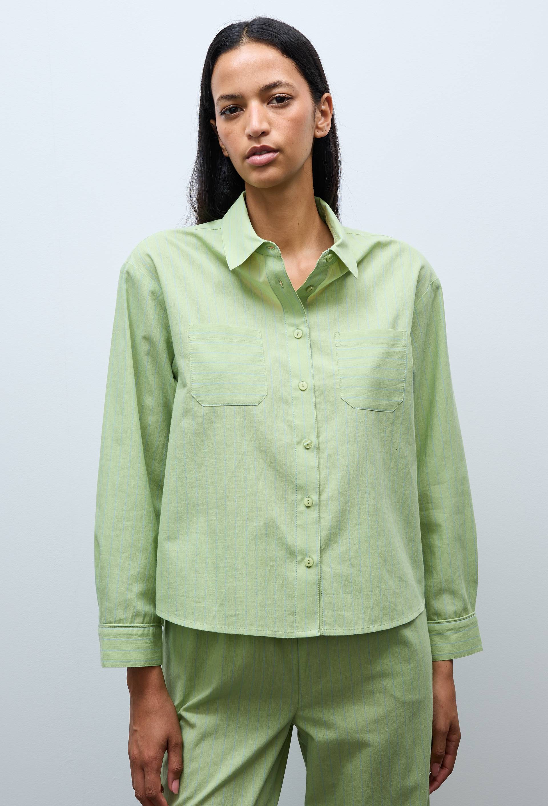 Chemise &agrave; rayures patchwork en coton bio GOTS, Vert, swatch image
