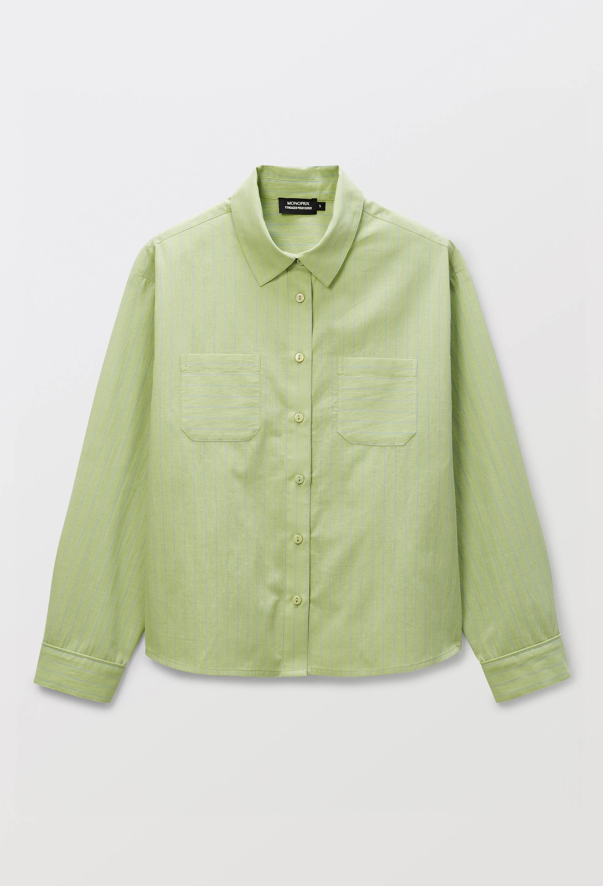 Chemise &agrave; rayures patchwork en coton bio GOTS, Vert, large image number 2