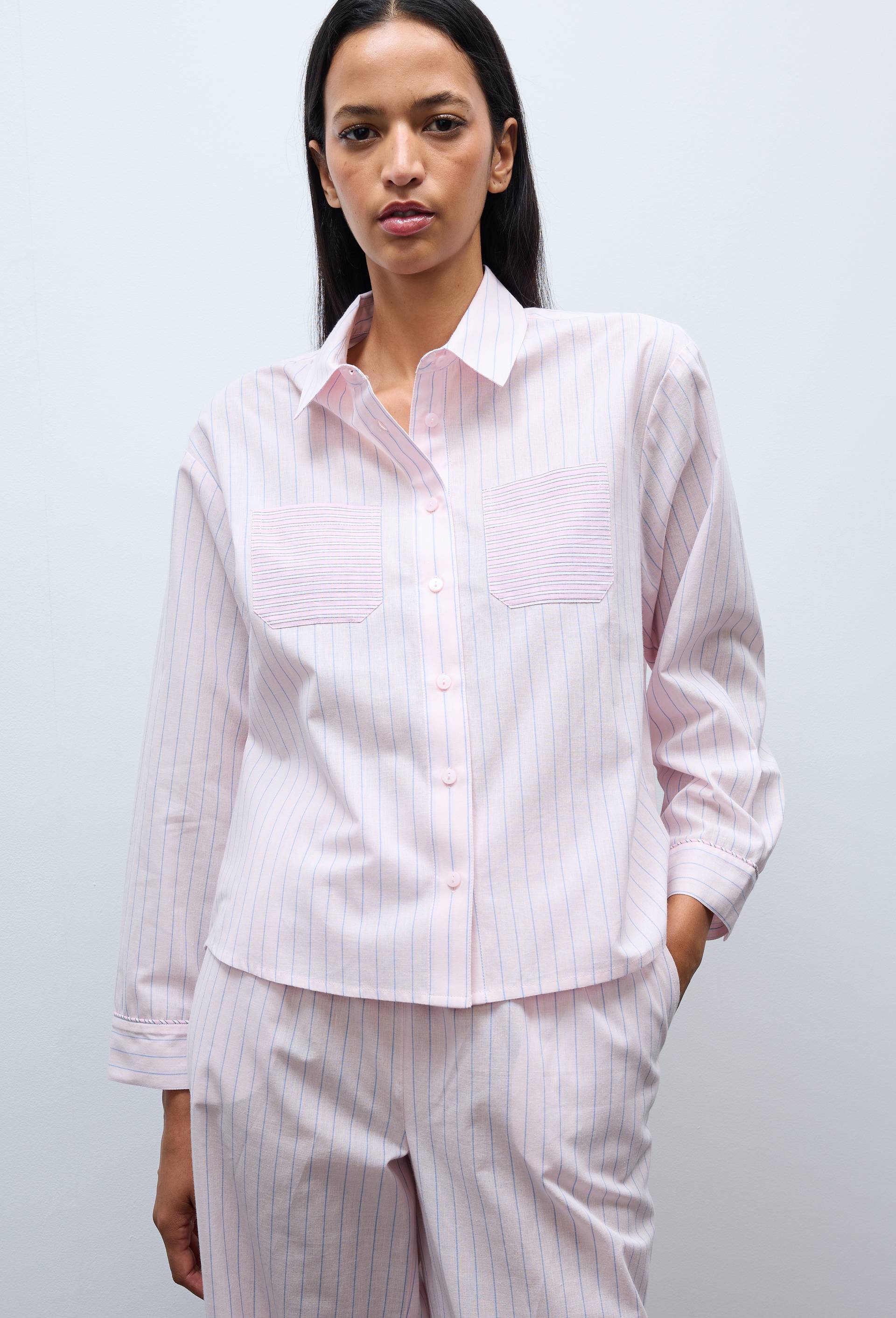 Chemise &agrave; rayures patchwork en coton bio GOTS, Rose, large image number 0