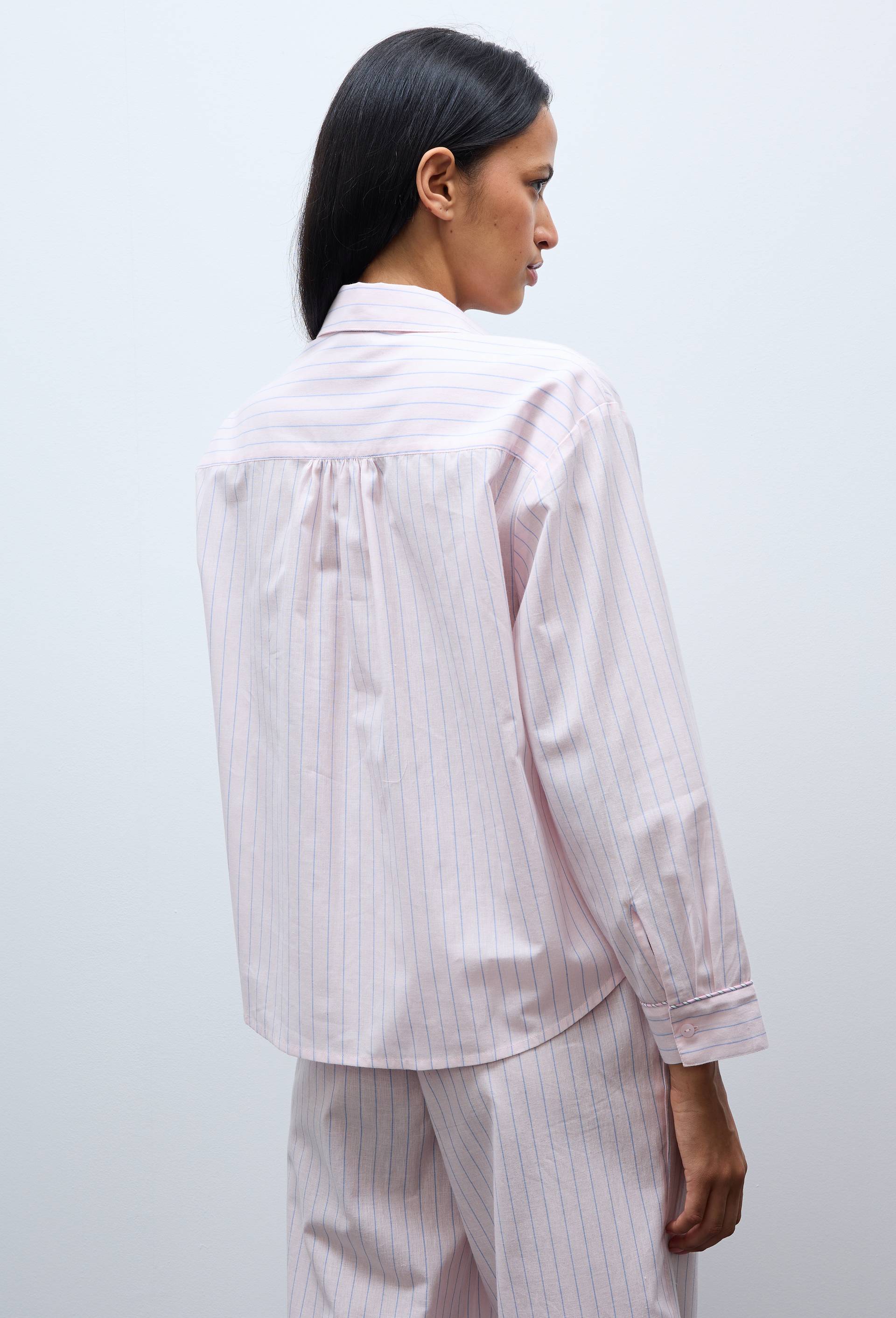 Chemise &agrave; rayures patchwork en coton bio GOTS, Rose, large image number 1