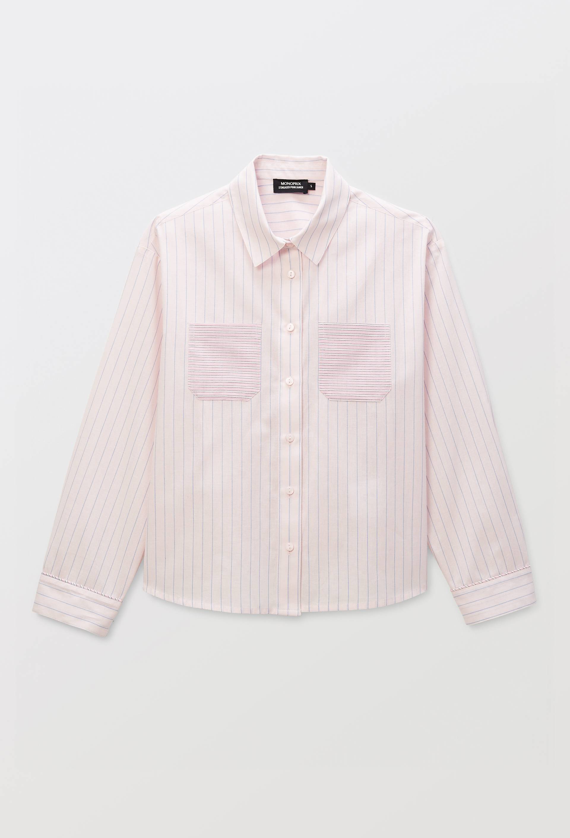 Chemise &agrave; rayures patchwork en coton bio GOTS, Rose, large image number 2