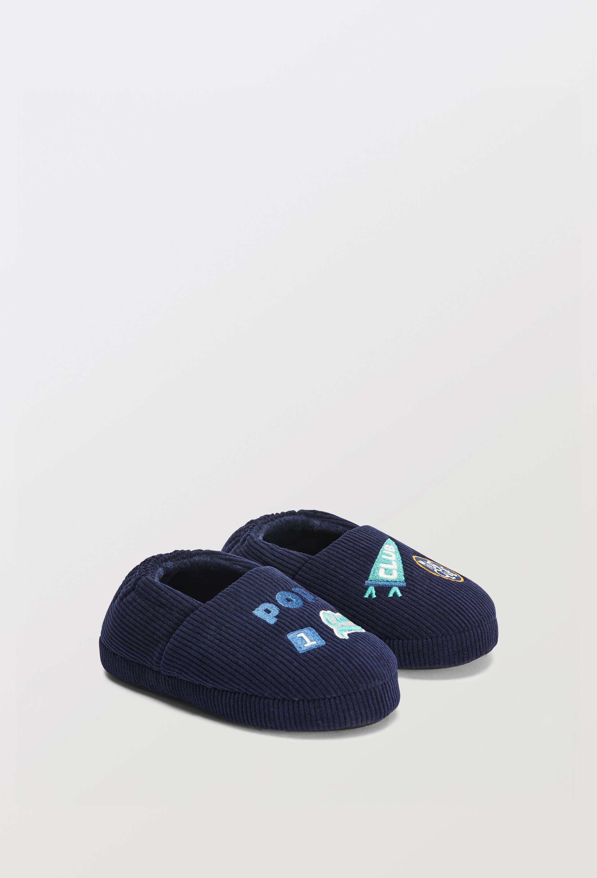 Chaussons gar&ccedil;on velours c&ocirc;tel&eacute;, Bleu fonc&eacute;, large image number 0.0