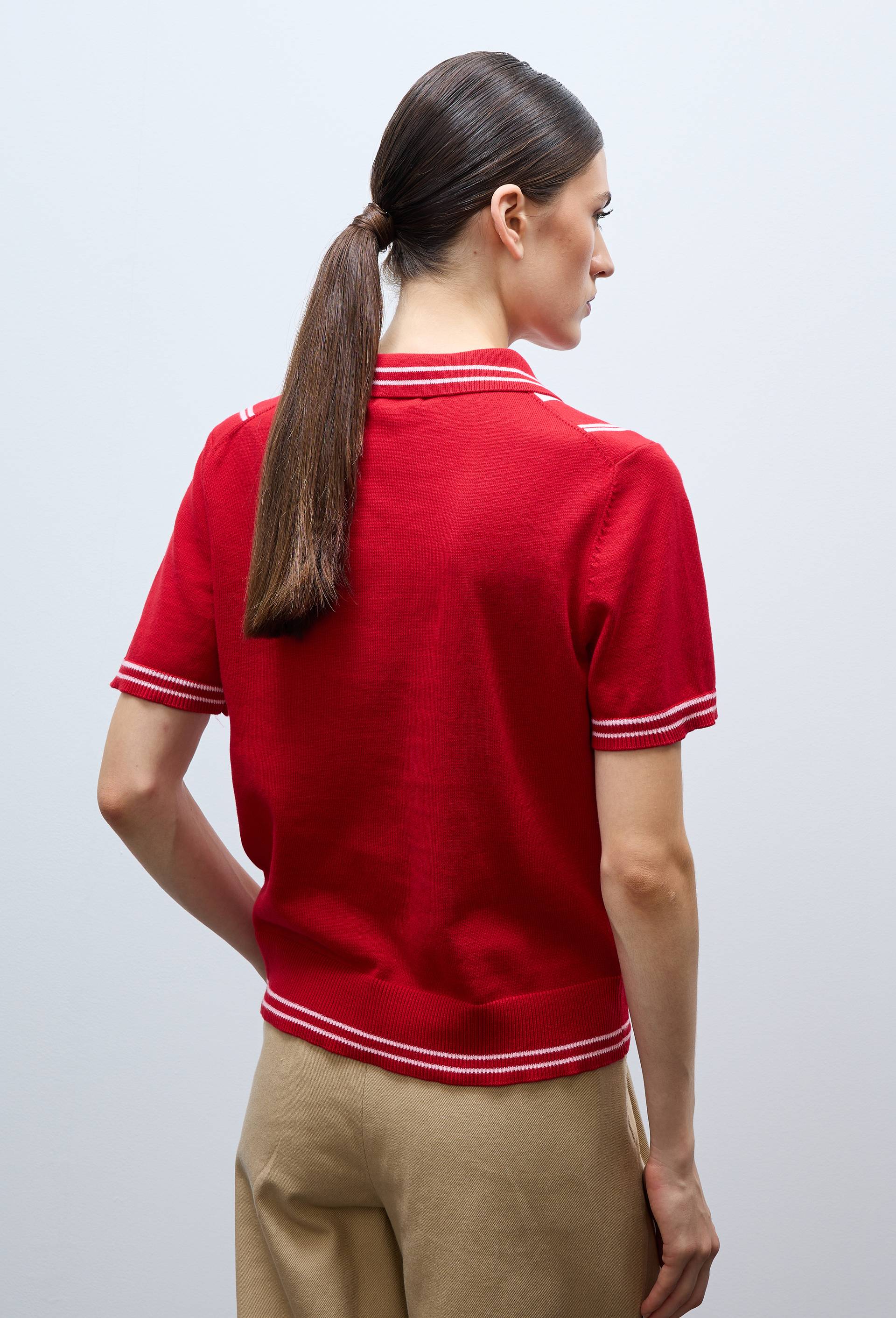 Polo ray&eacute; en maille &agrave; manches courtes, Rouge, large image number 1.0