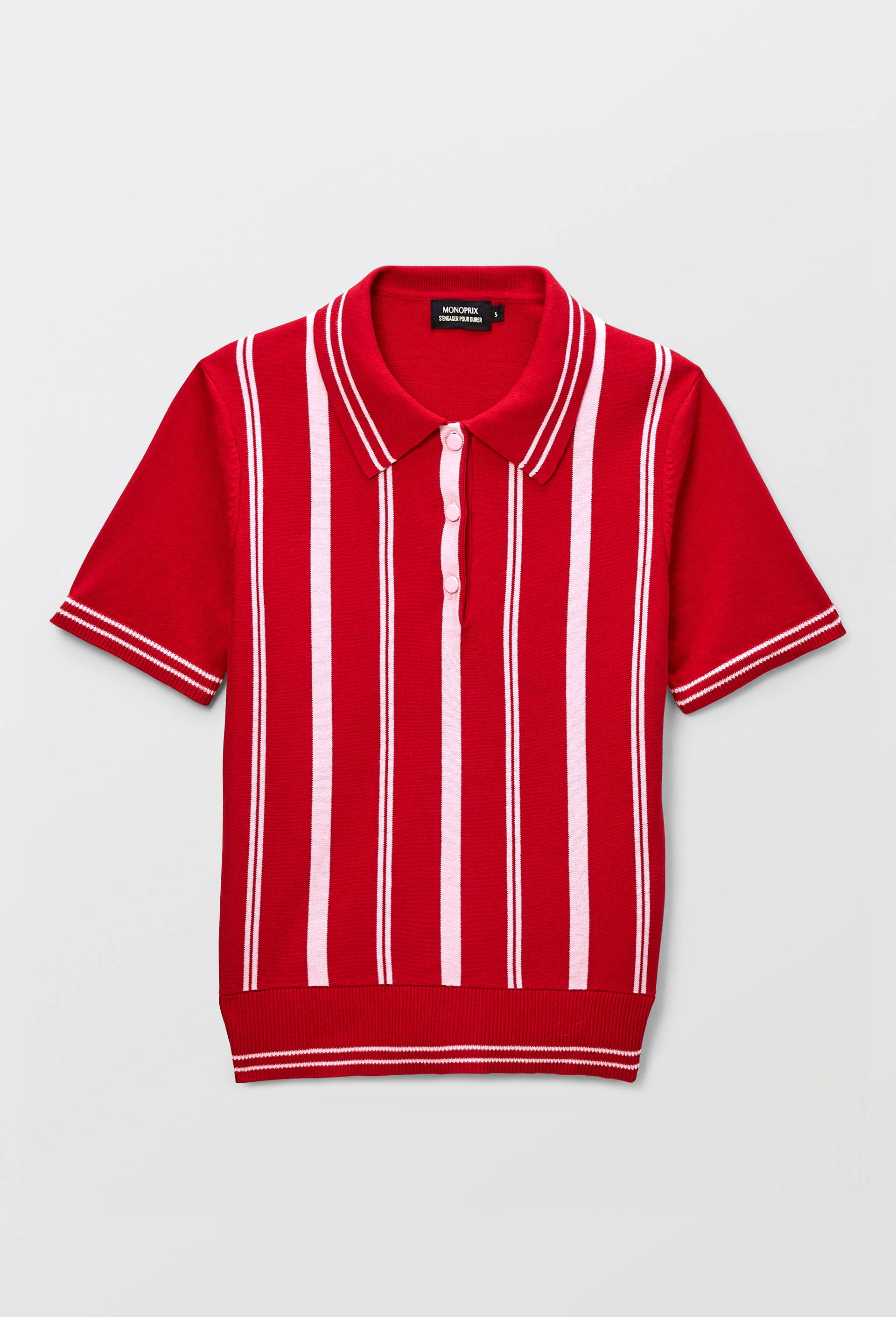 Polo ray&eacute; en maille &agrave; manches courtes, Rouge, large image number 2.0