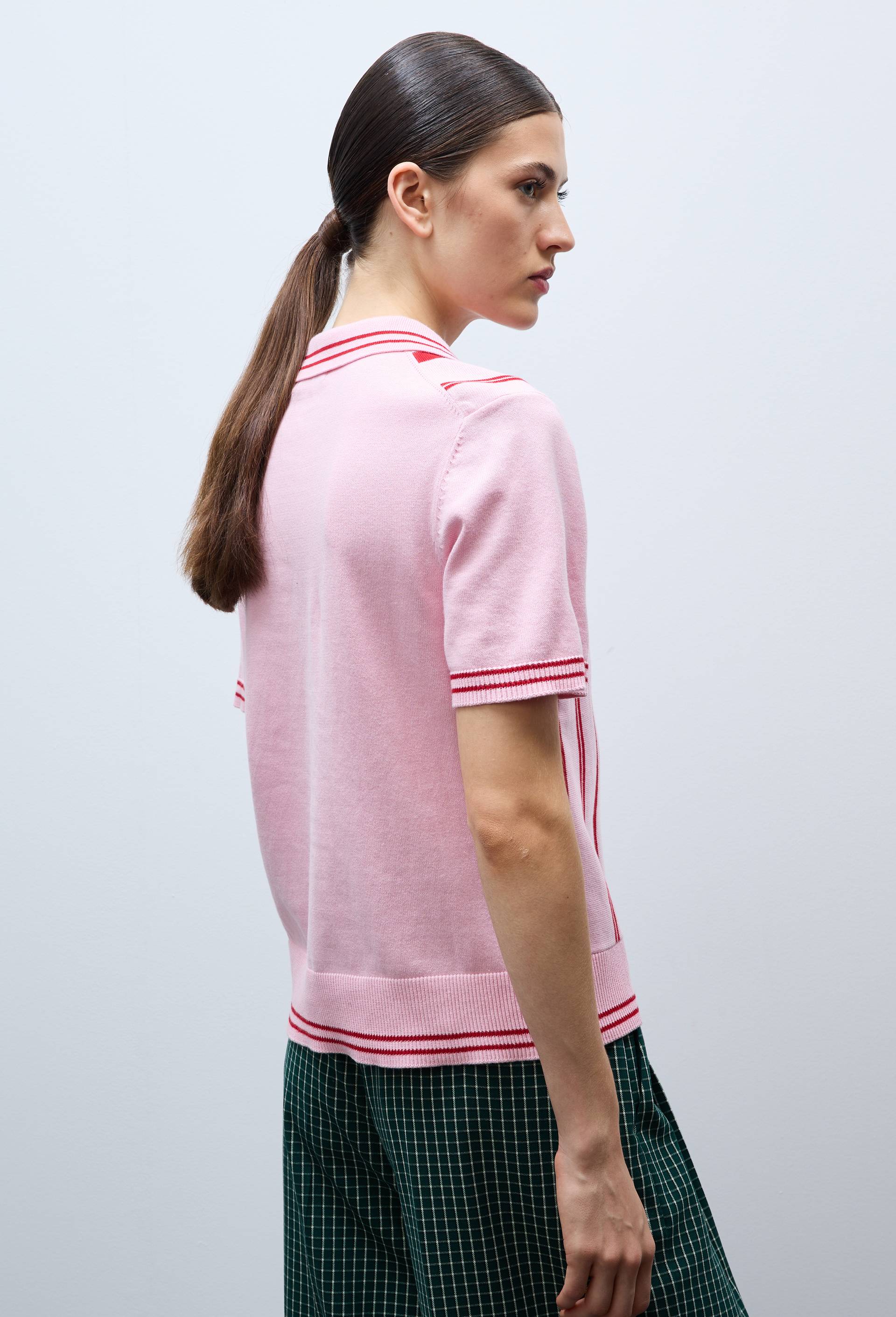 Polo ray&eacute; en maille &agrave; manches courtes, Rose, large image number 1