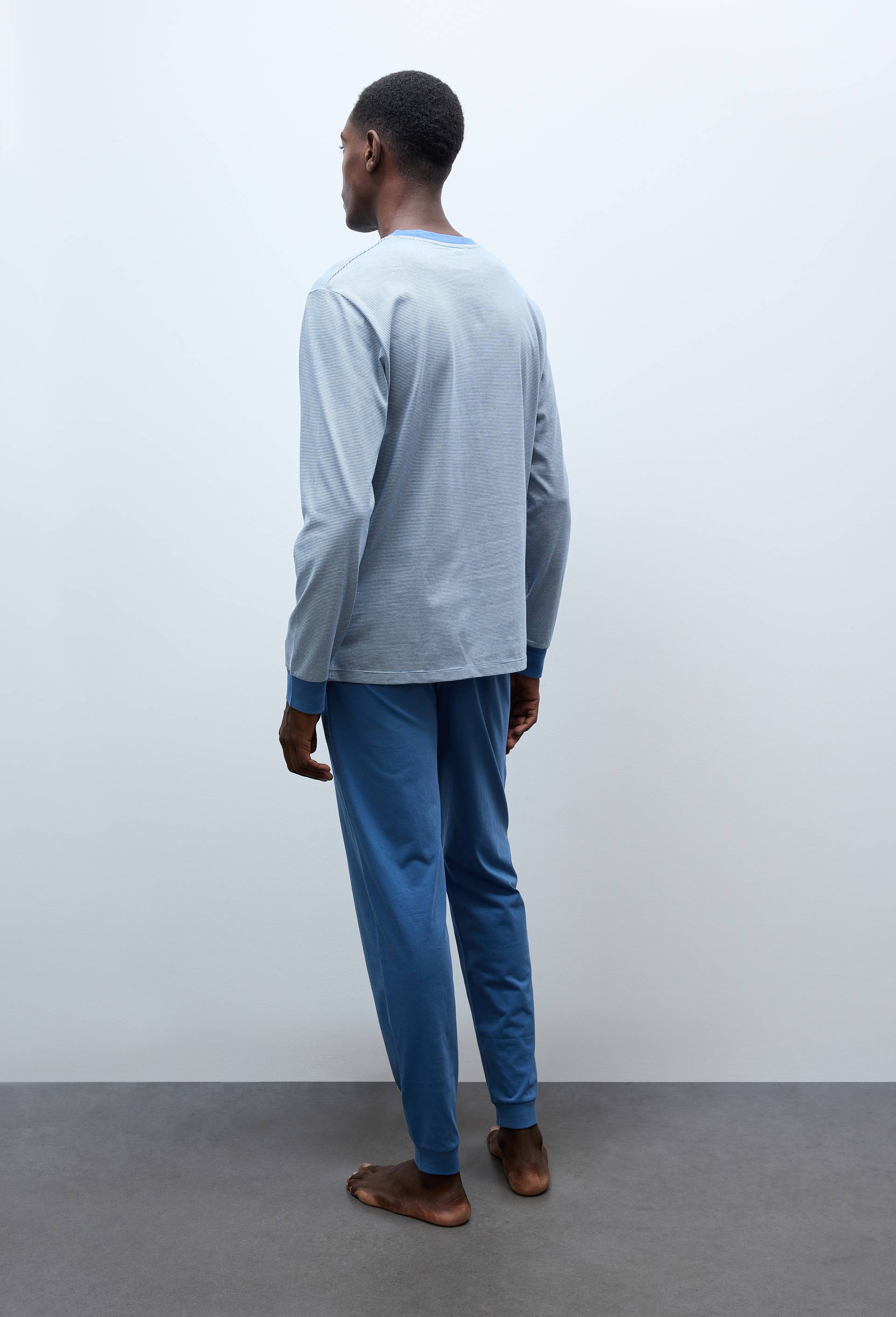 Pyjama T-shirt manches longues  milleraies et pantalon en jersey de coton BIO GOTS, Bleu, large image number 2
