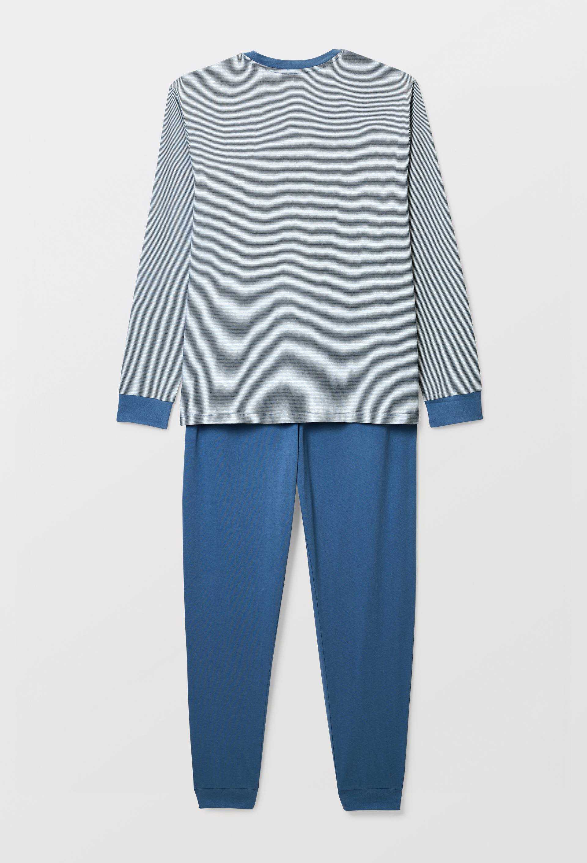 Pyjama T-shirt manches longues  milleraies et pantalon en jersey de coton BIO GOTS, Bleu, large image number 4
