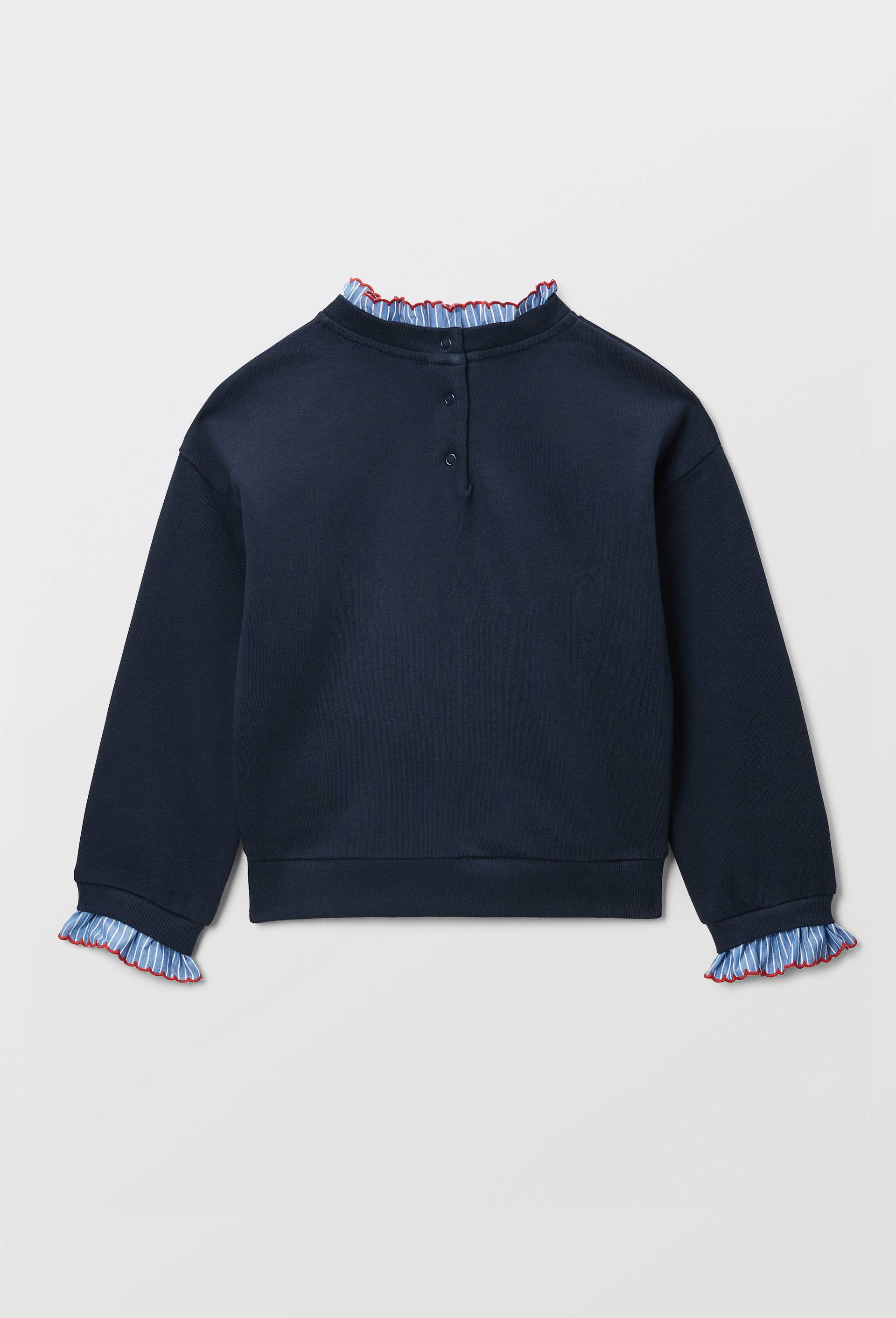 Pull d&eacute;tails col et broderies, Bleu fonc&eacute;, large image number 2.0