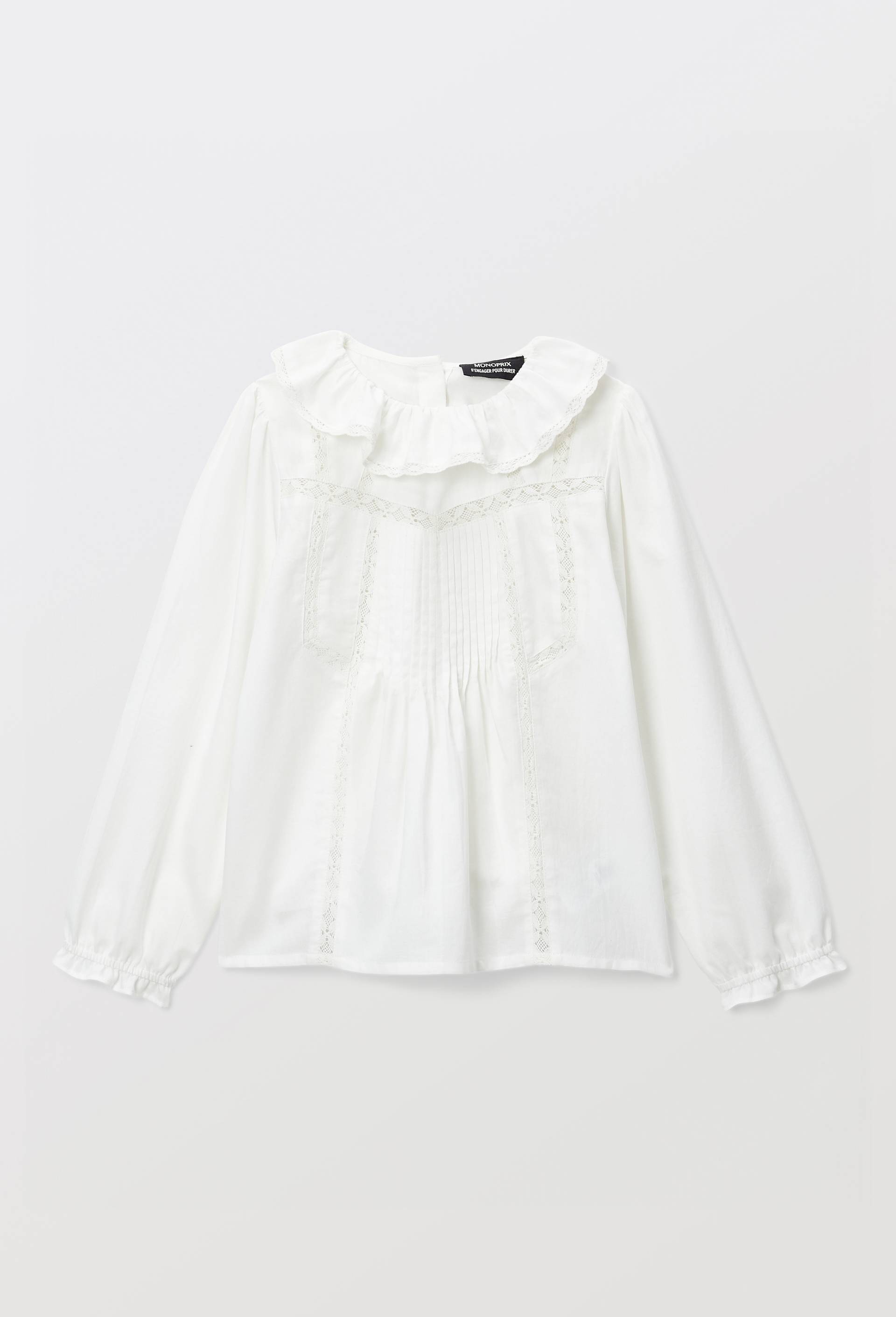 Blouse d&eacute;tails dentelle &agrave; col, Ecru, large image number 1