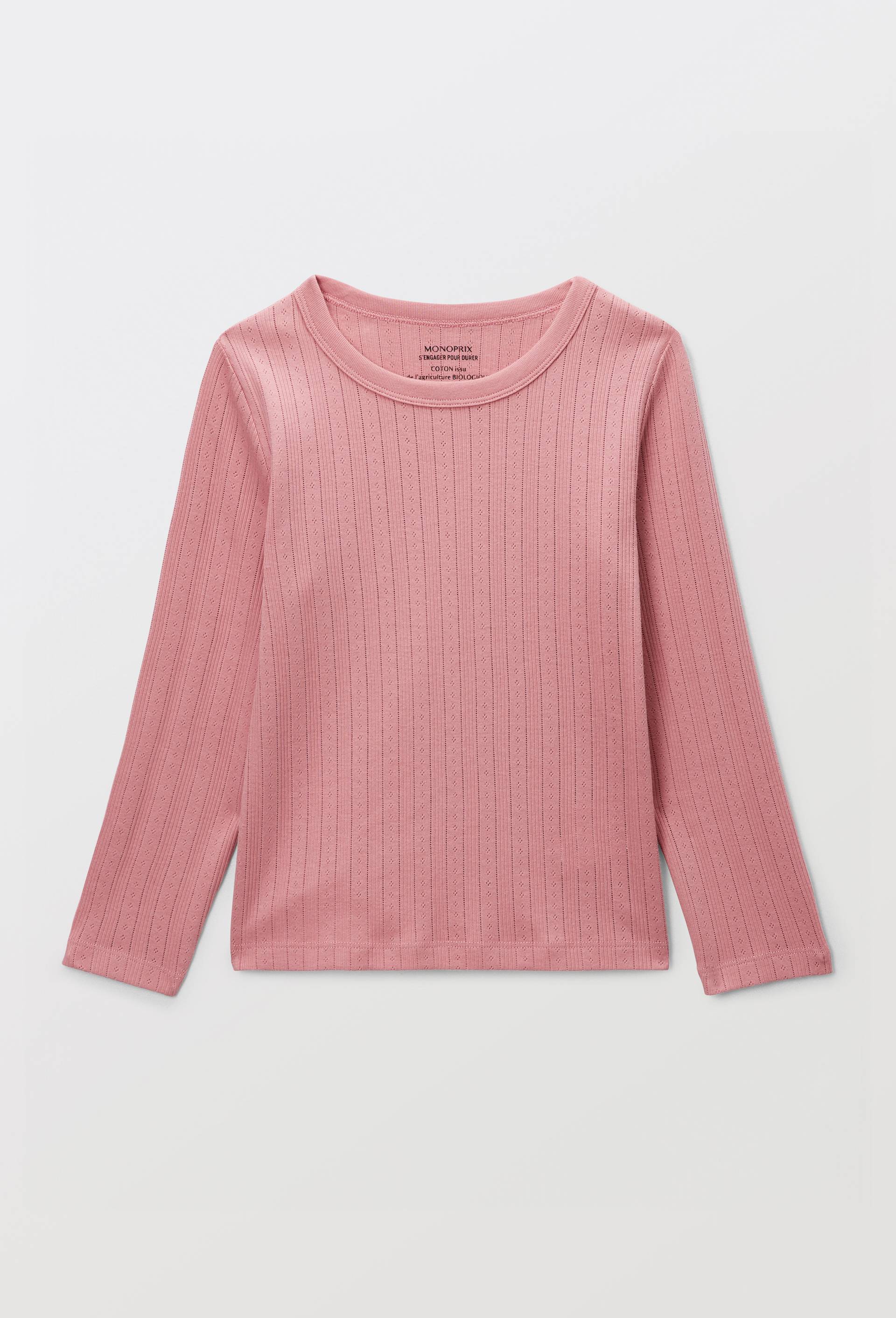 T-shirt uni en pointelle, Rose, large image number 1