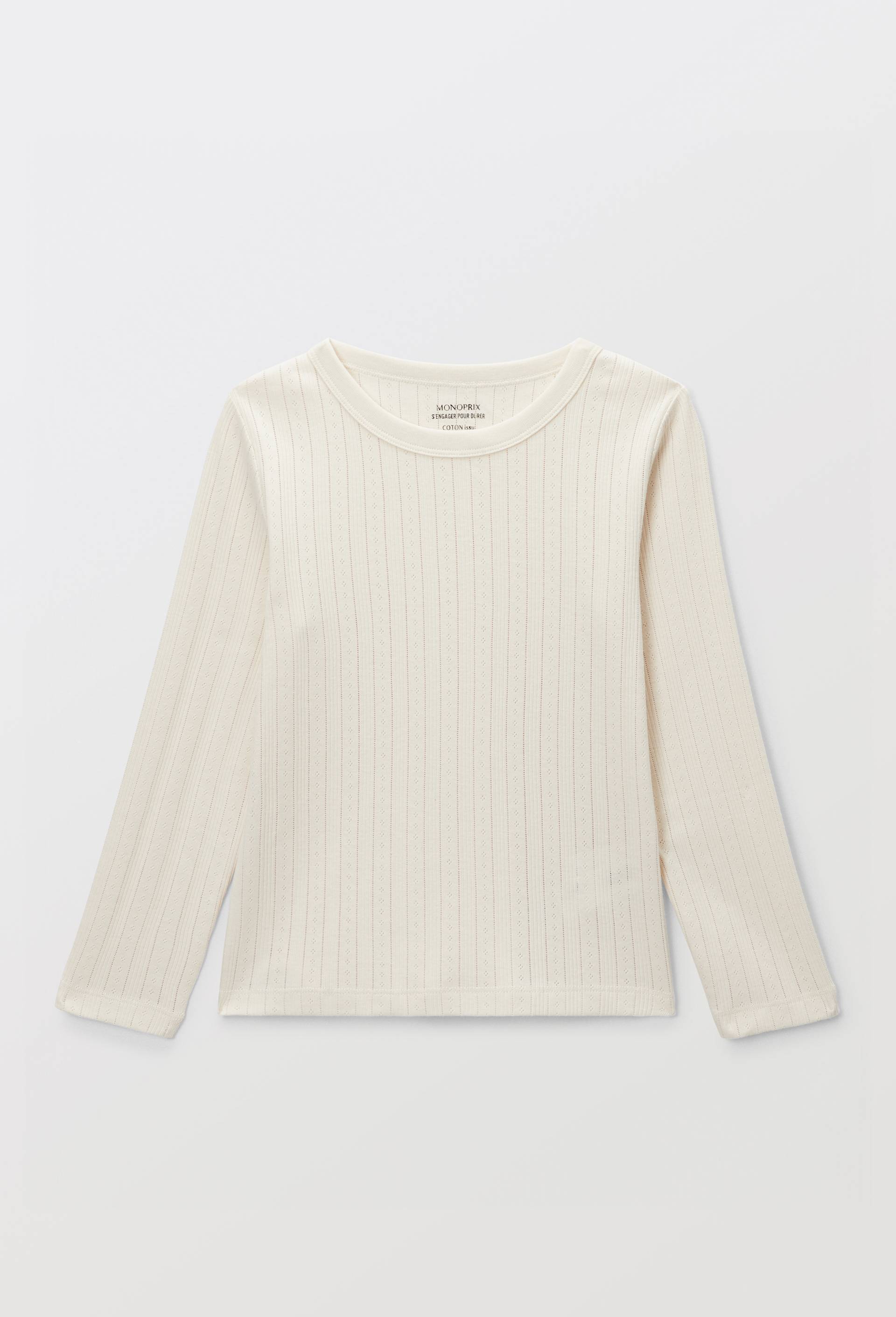 T-shirt uni en pointelle, Beige clair, large image number 2.0