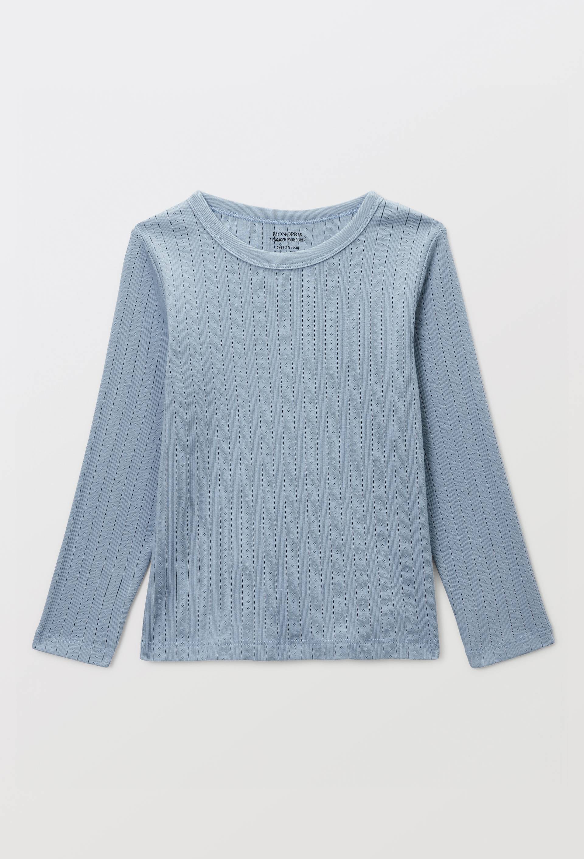 T-shirt uni en pointelle, Bleu, large image number 1