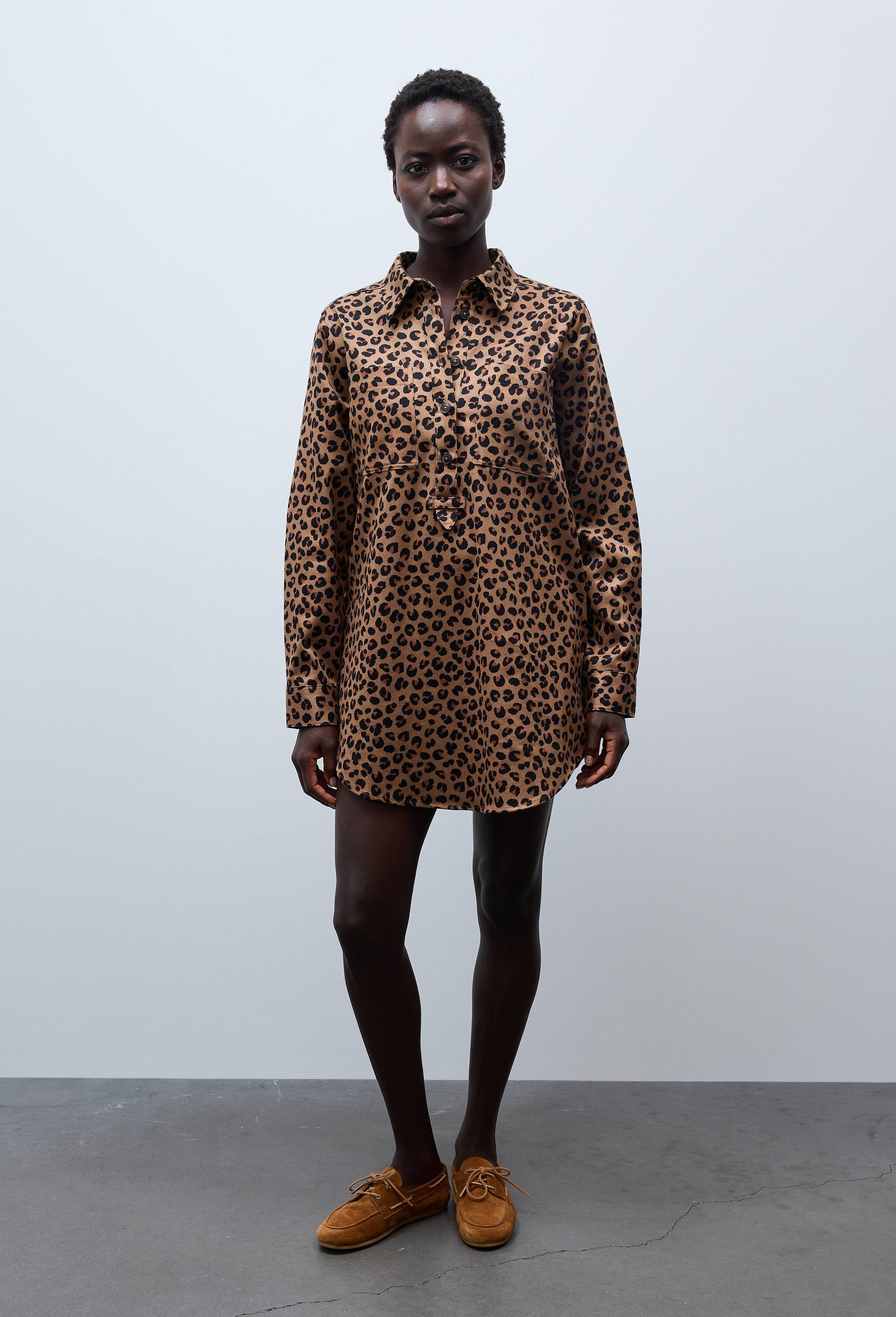 Robe courte manches longues imprim&eacute;e en coton BIO GOTS, Brun clair, large image number 0