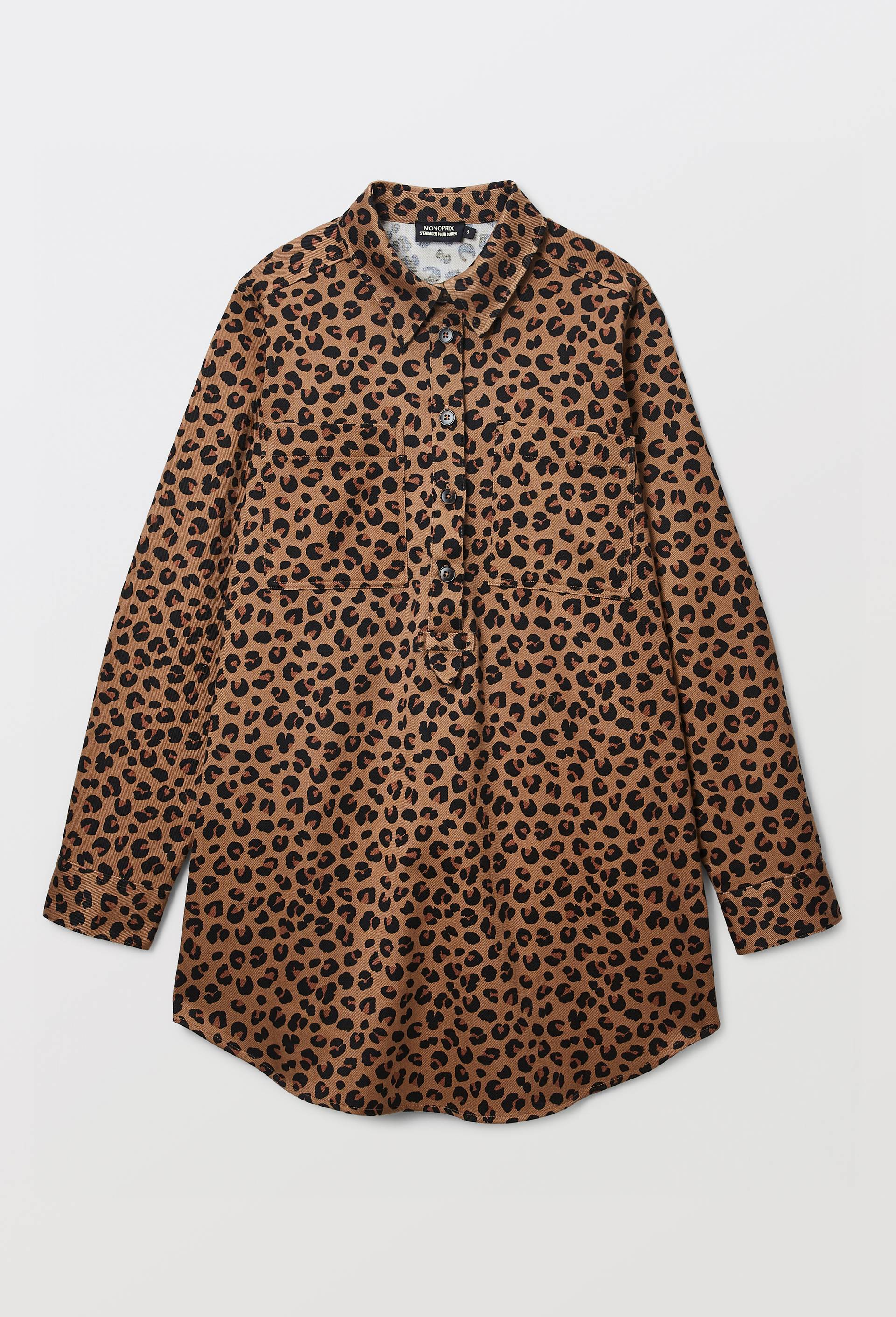 Robe courte manches longues imprim&eacute;e en coton BIO GOTS, Brun clair, large image number 2