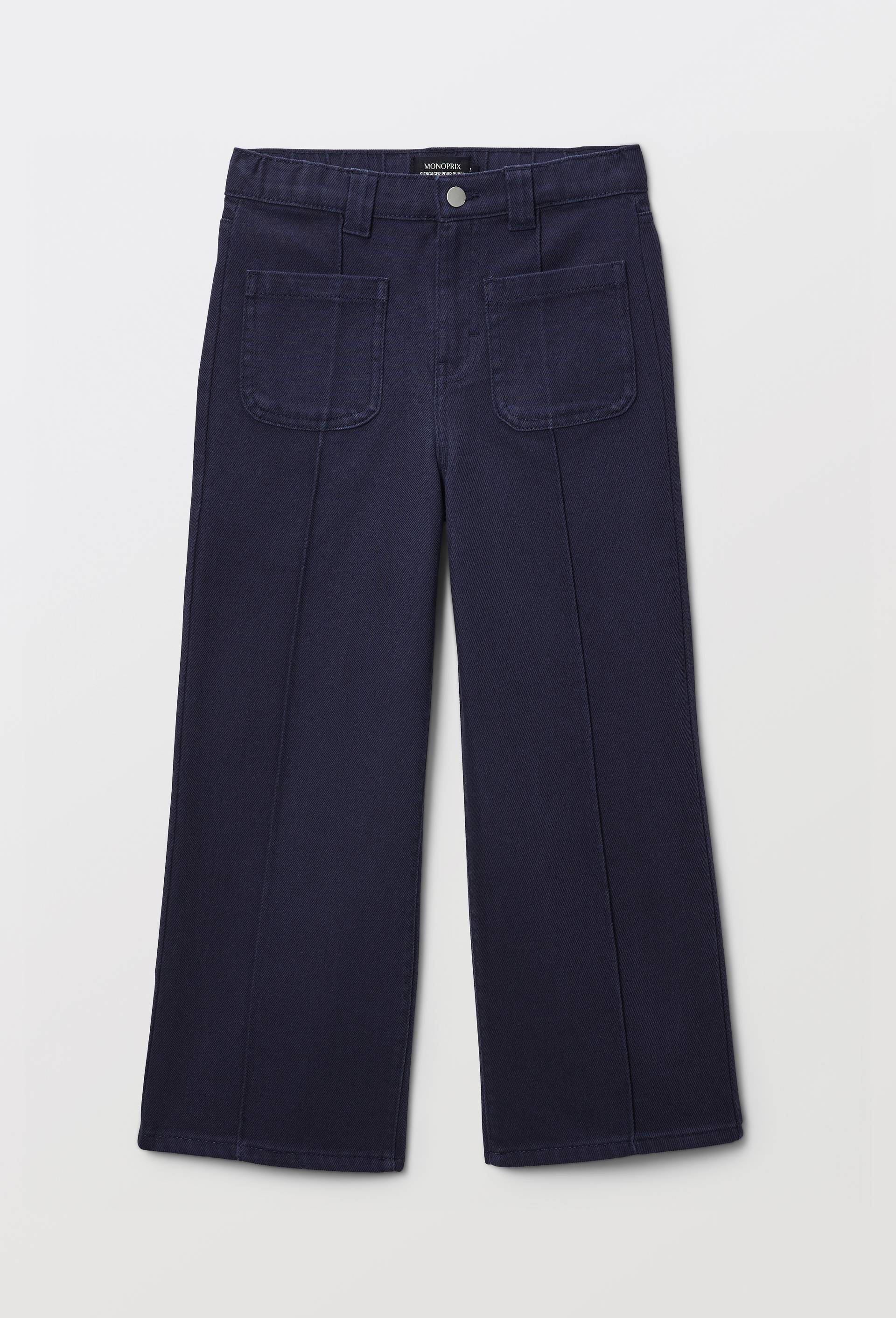 Pantalon large avec poche en coton, Bleu fonc&eacute;, large image number 1.0