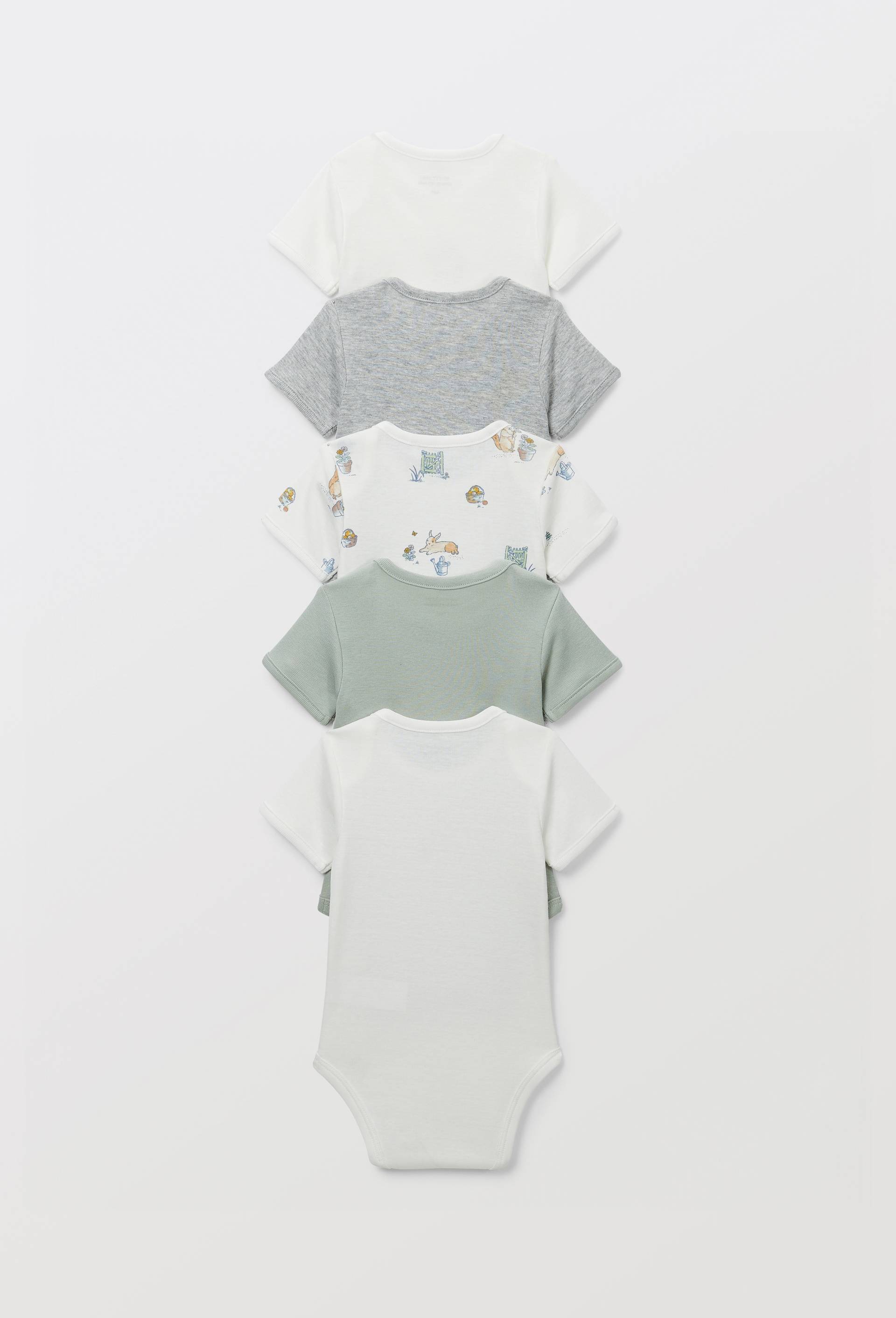 Lot de 5 bodies manches courtes imprim&eacute; en coton BIO GOTS, Ecru, large image number 1